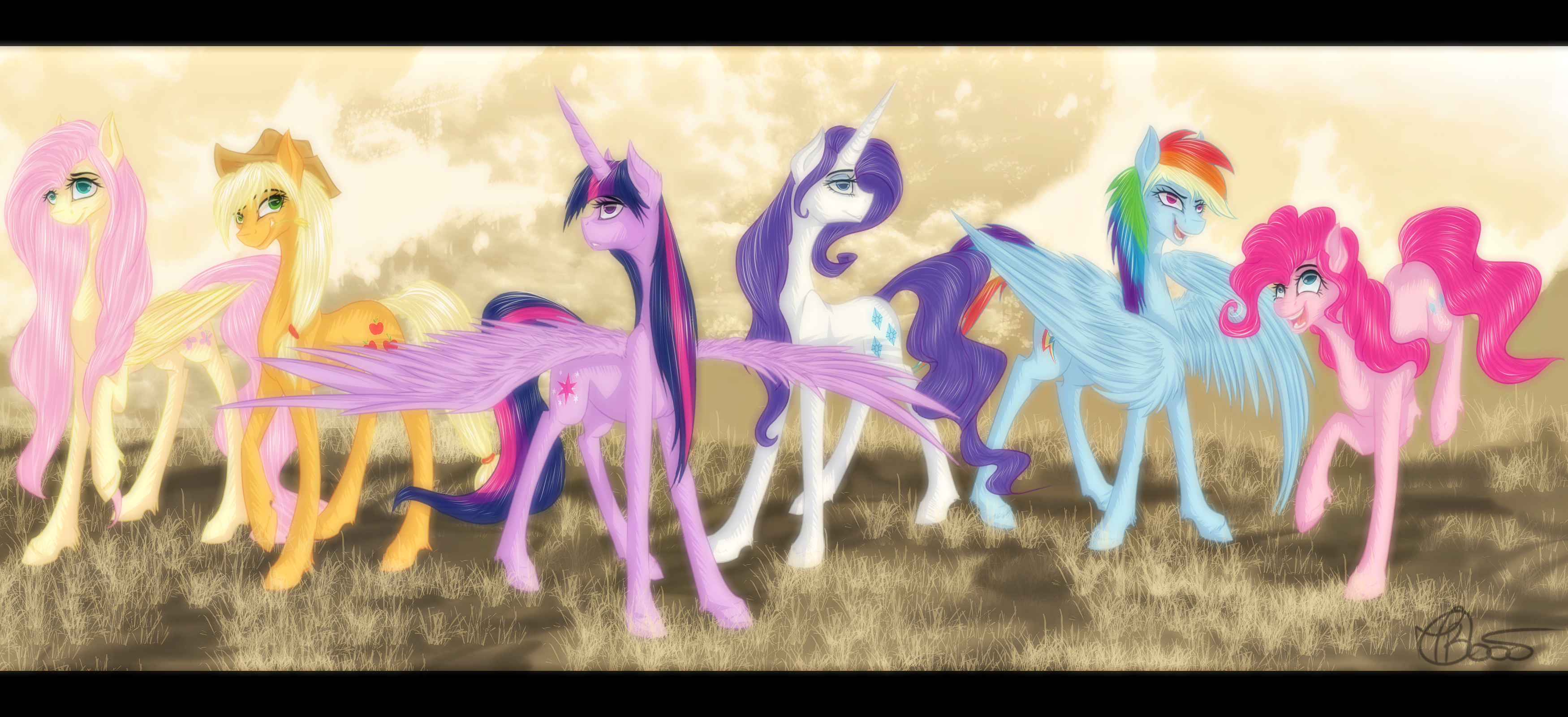My Little Pony: Friendship Is Magic characters in a field HD Wallpaper