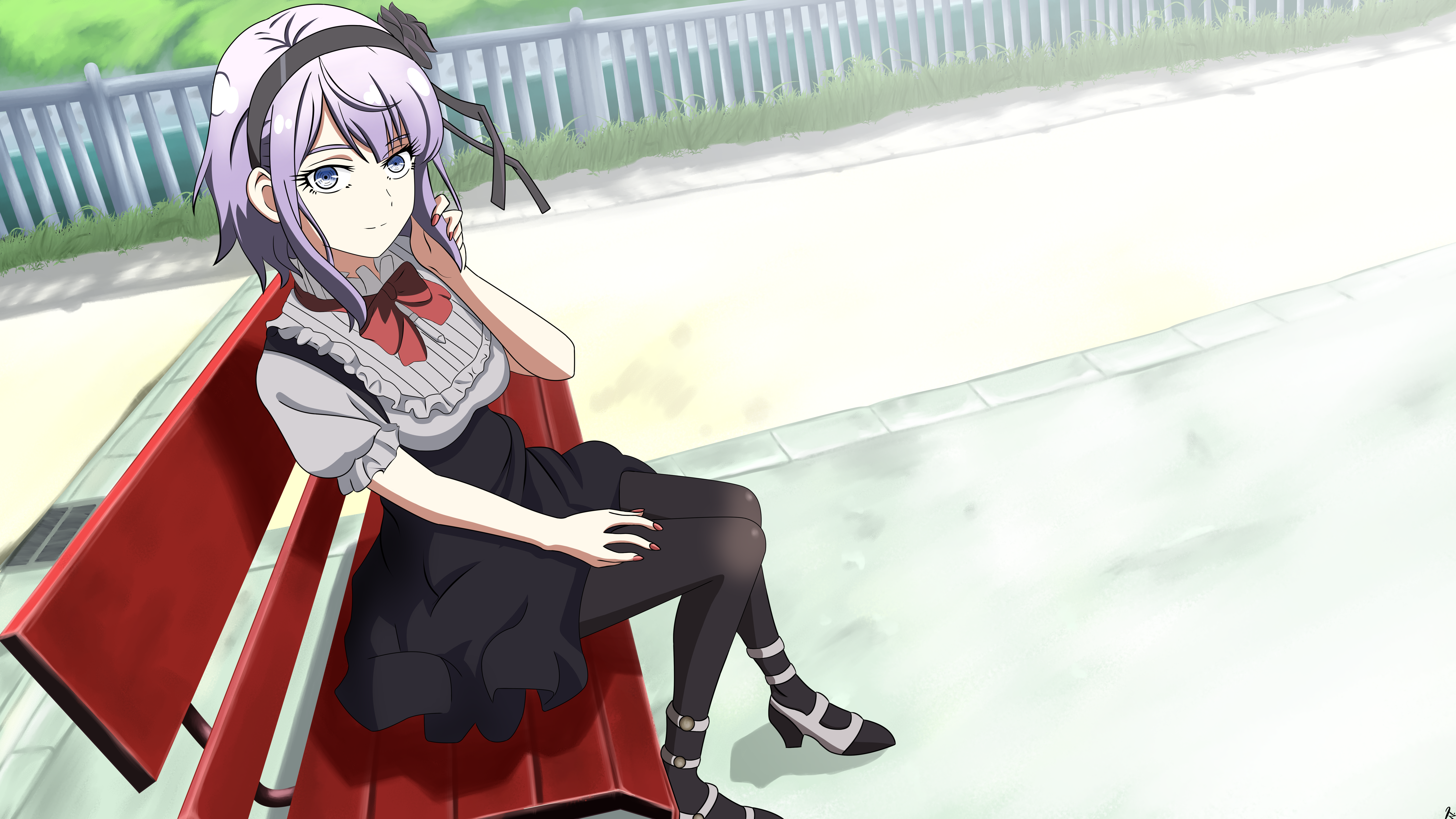 Shidare Hotaru sitting on a bench HD Wallpaper