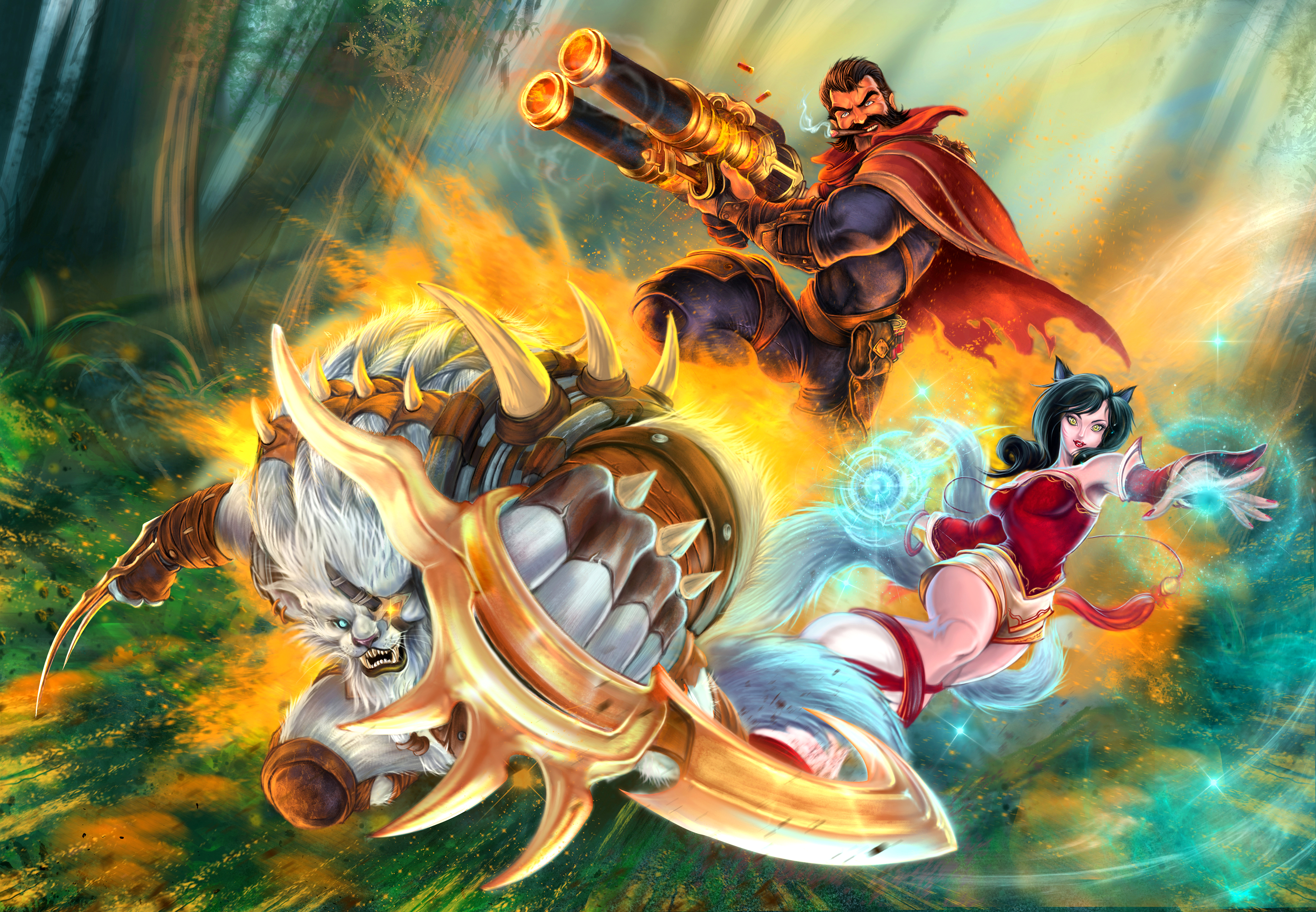 Graves, Ahri, and Rengar from League of Legends HD Wallpaper
