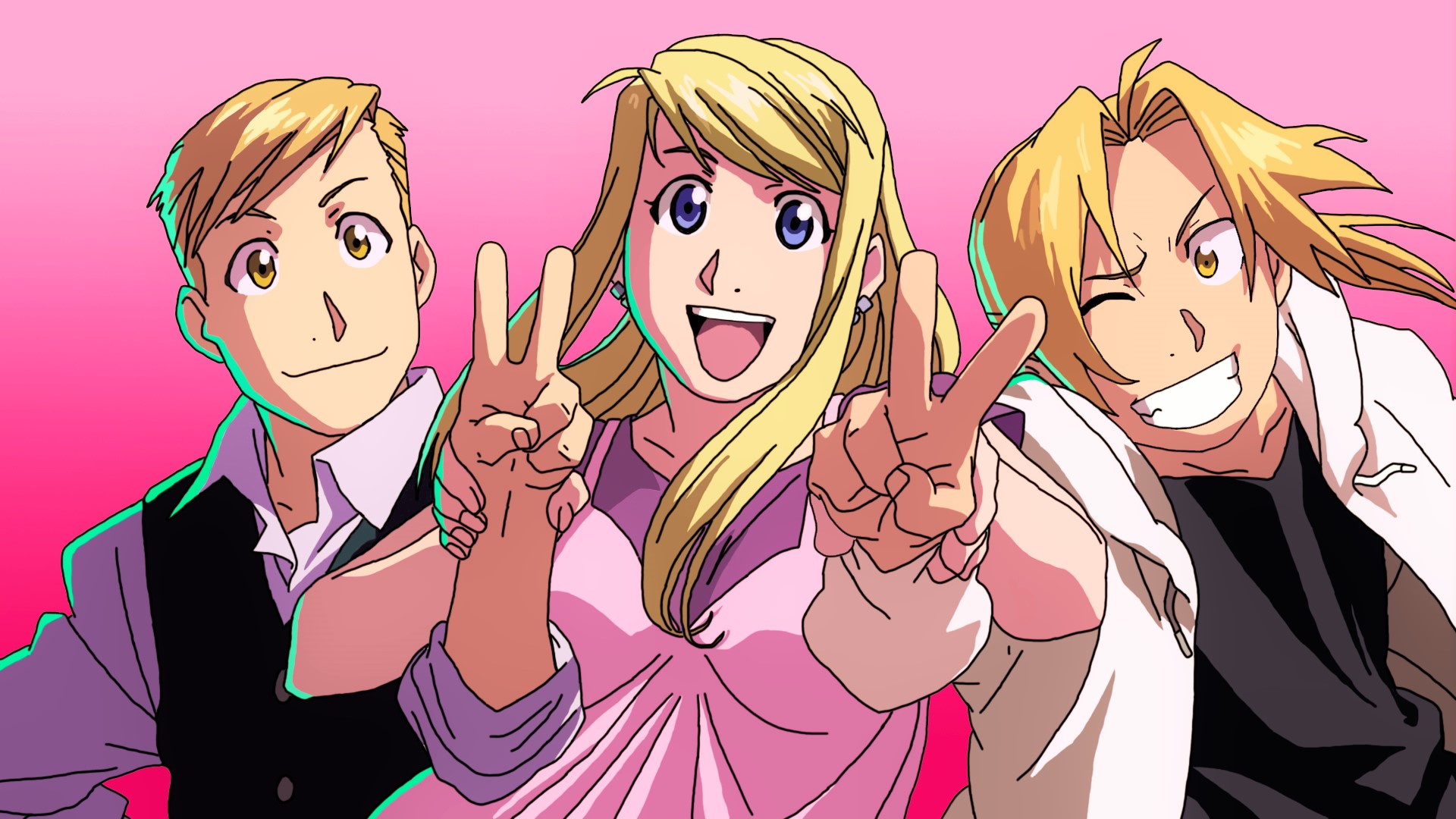 Winry Rockbell and two men from Fullmetal Alchemist HD Wallpaper