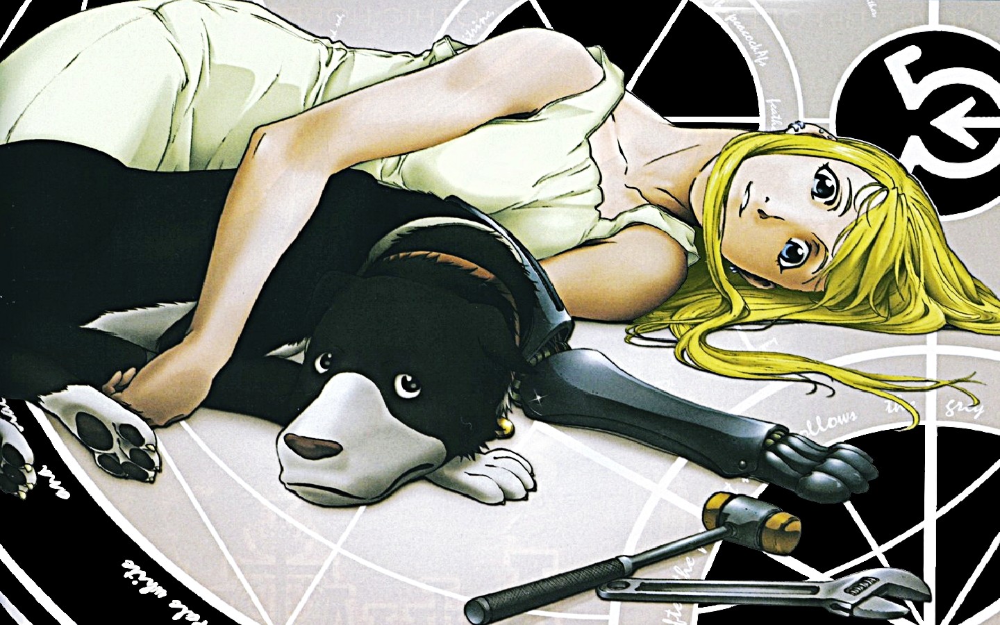 Winry Rockbell and her dog from Fullmetal Alchemist HD Wallpaper