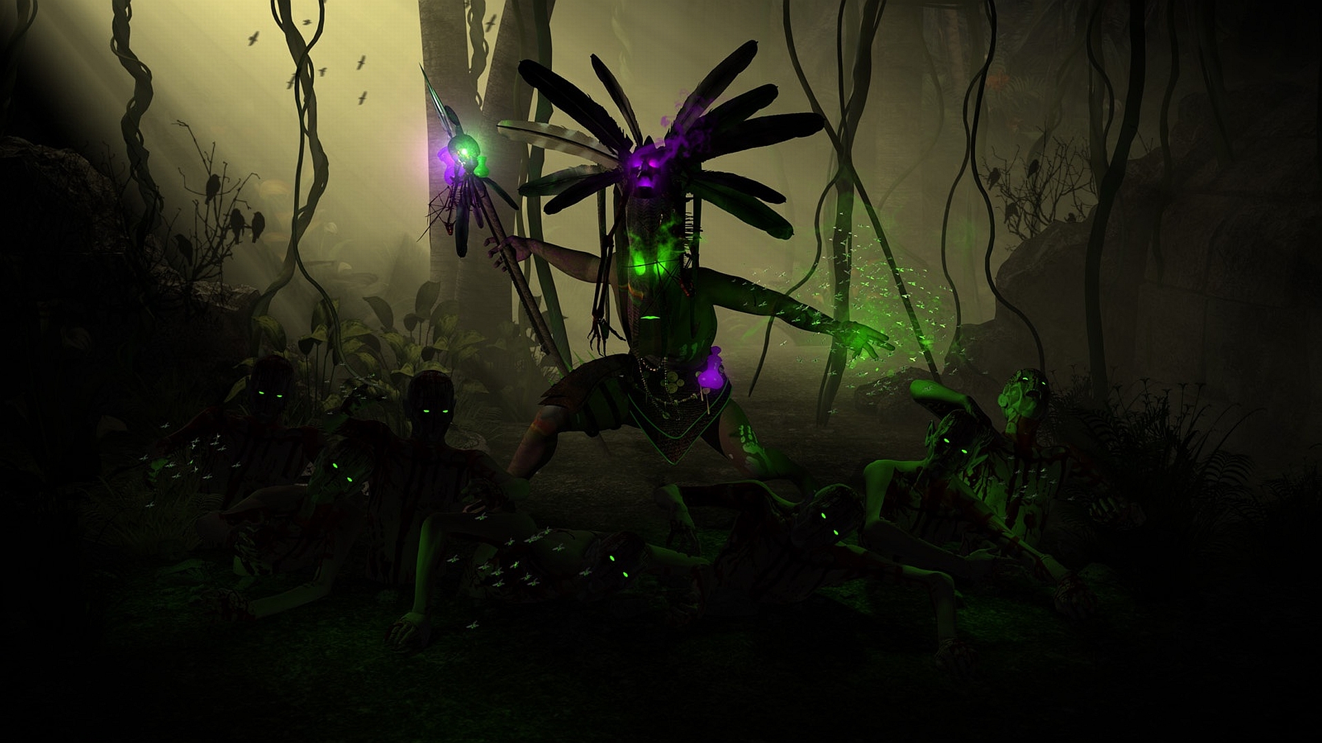 Witch Doctor from Diablo III in a dark forest HD Wallpaper