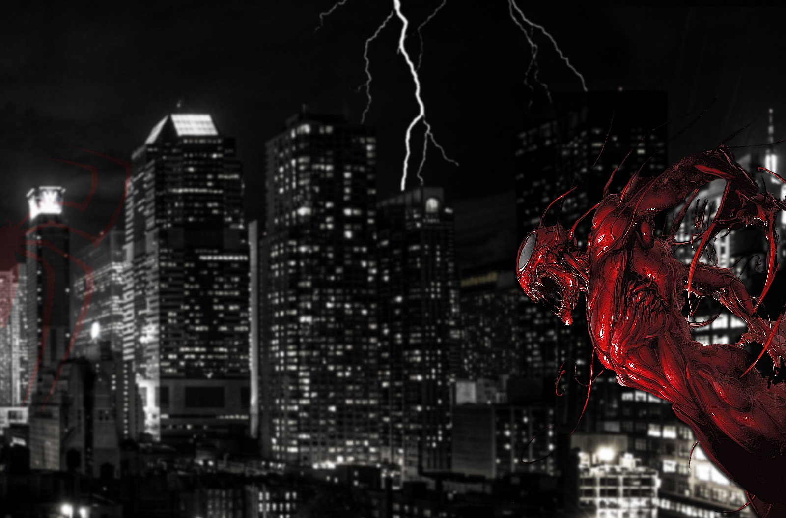 Carnage from Marvel Comics in a city at night HD Wallpaper
