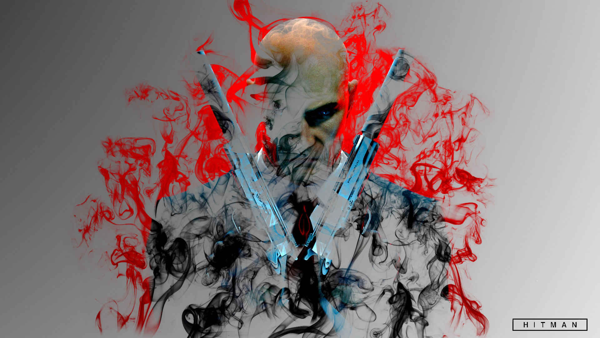 Agent 47 from Hitman with guns and smoke HD Wallpaper