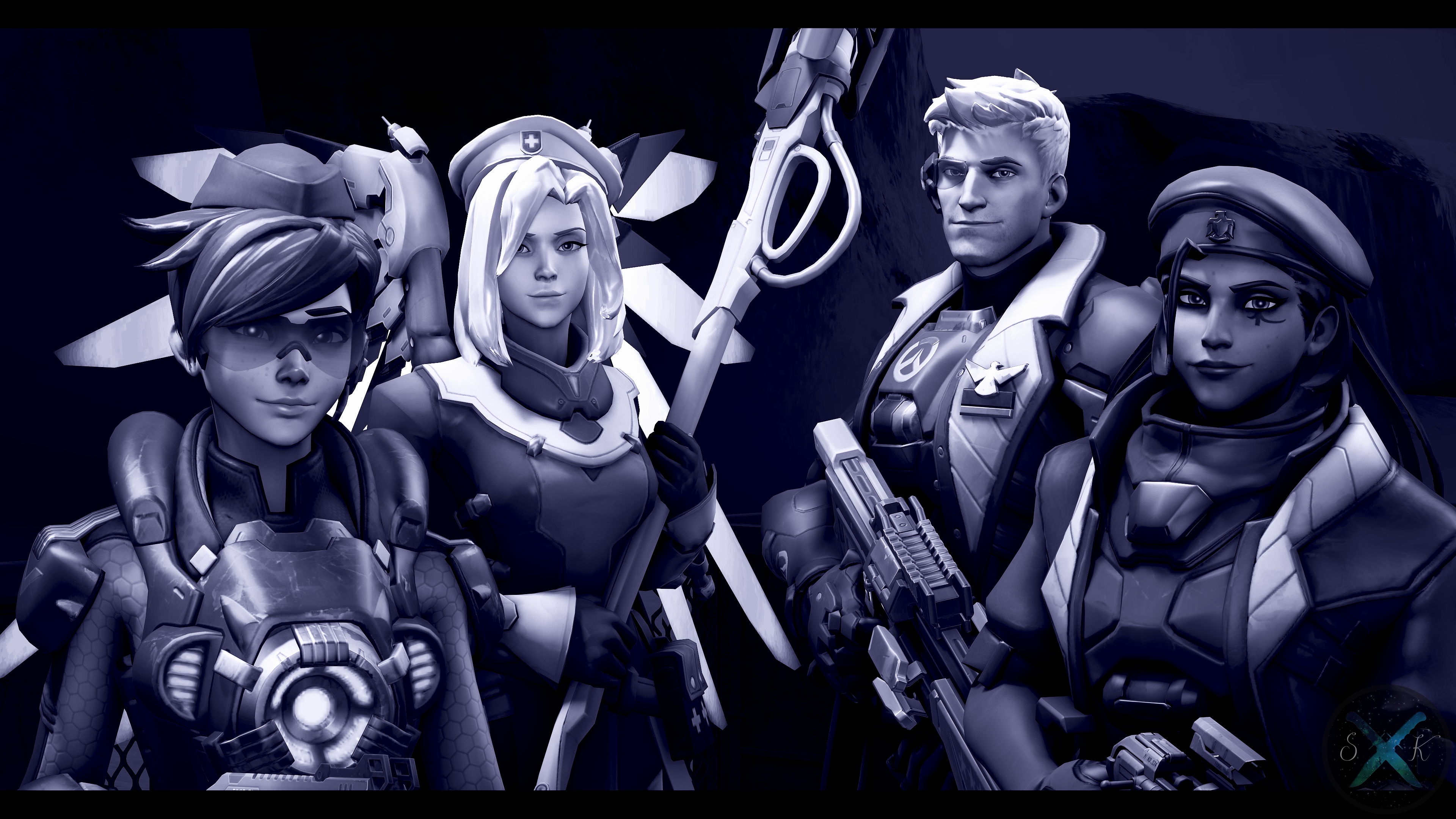 Tracer, Mercy, Reinhardt, and Ana from Overwatch HD Wallpaper