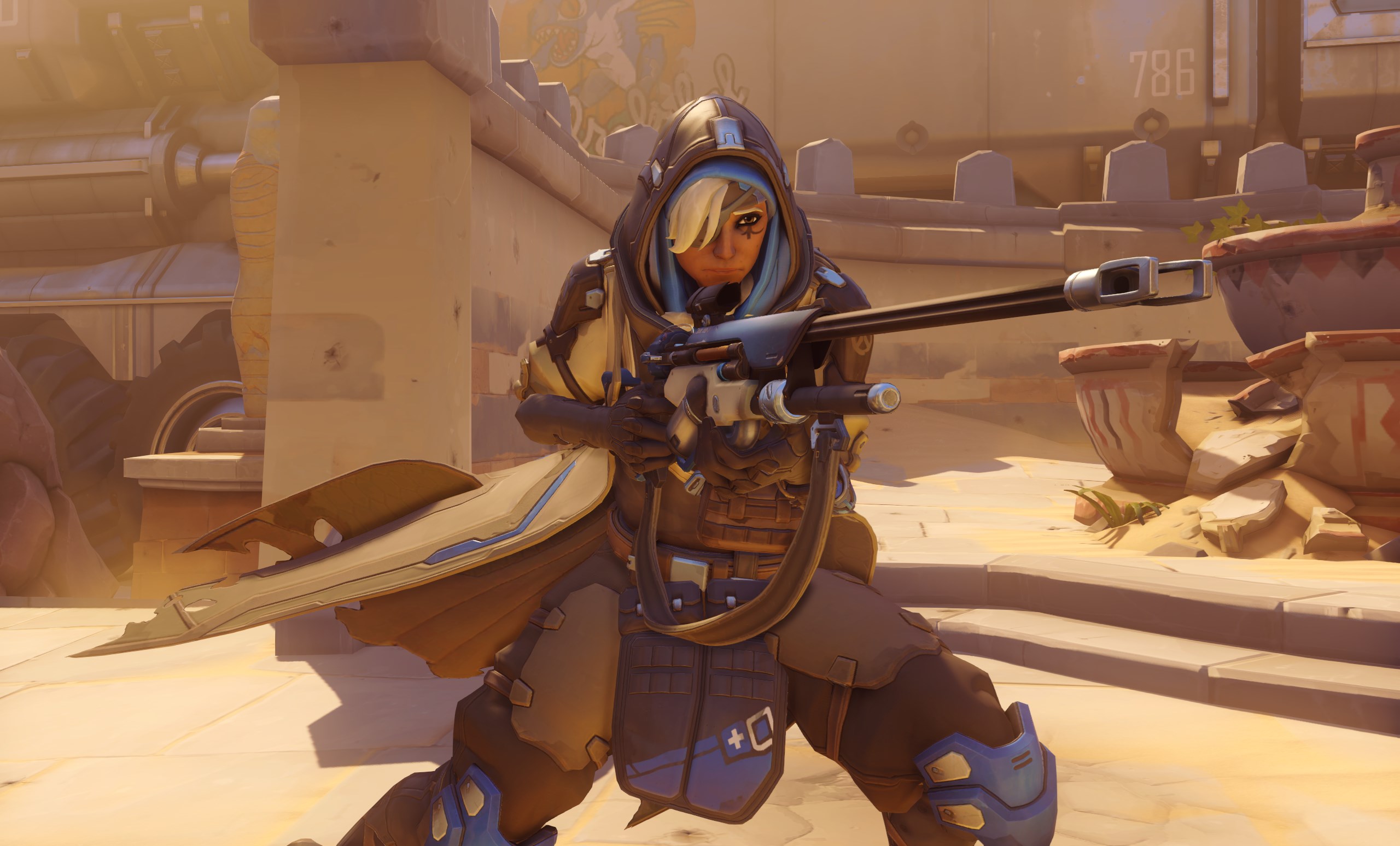 Ana from Overwatch aiming a sniper rifle HD Wallpaper