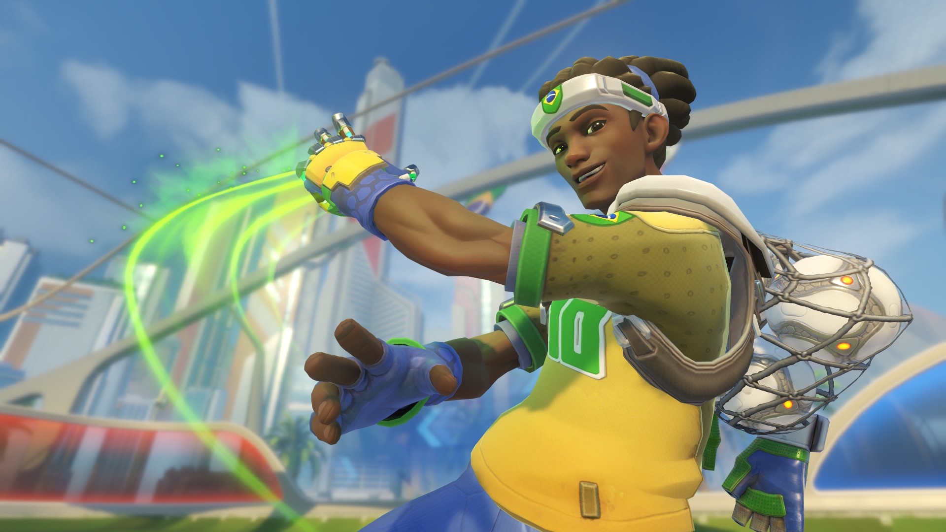 Lúcio from Overwatch in a soccer-themed outfit HD Wallpaper