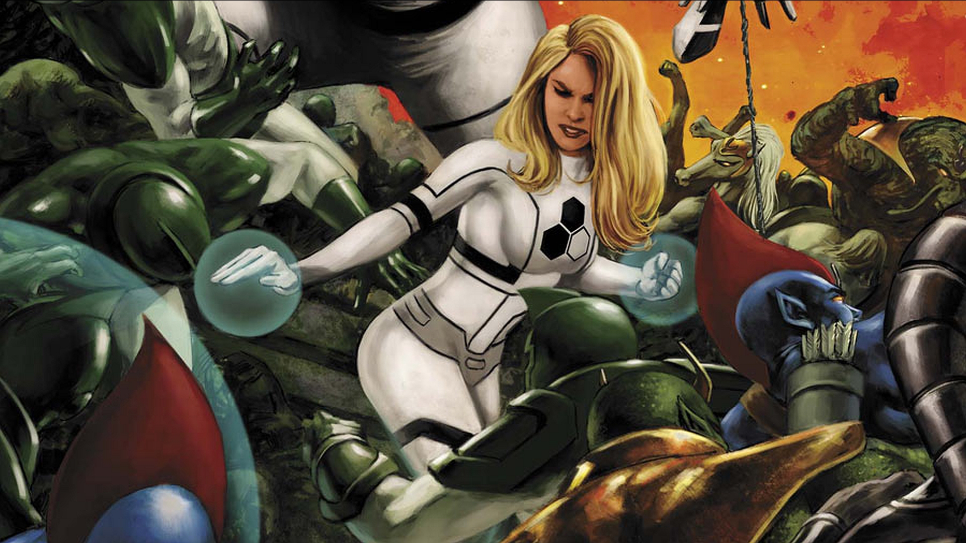 Invisible Woman fighting aliens HD Wallpaper
