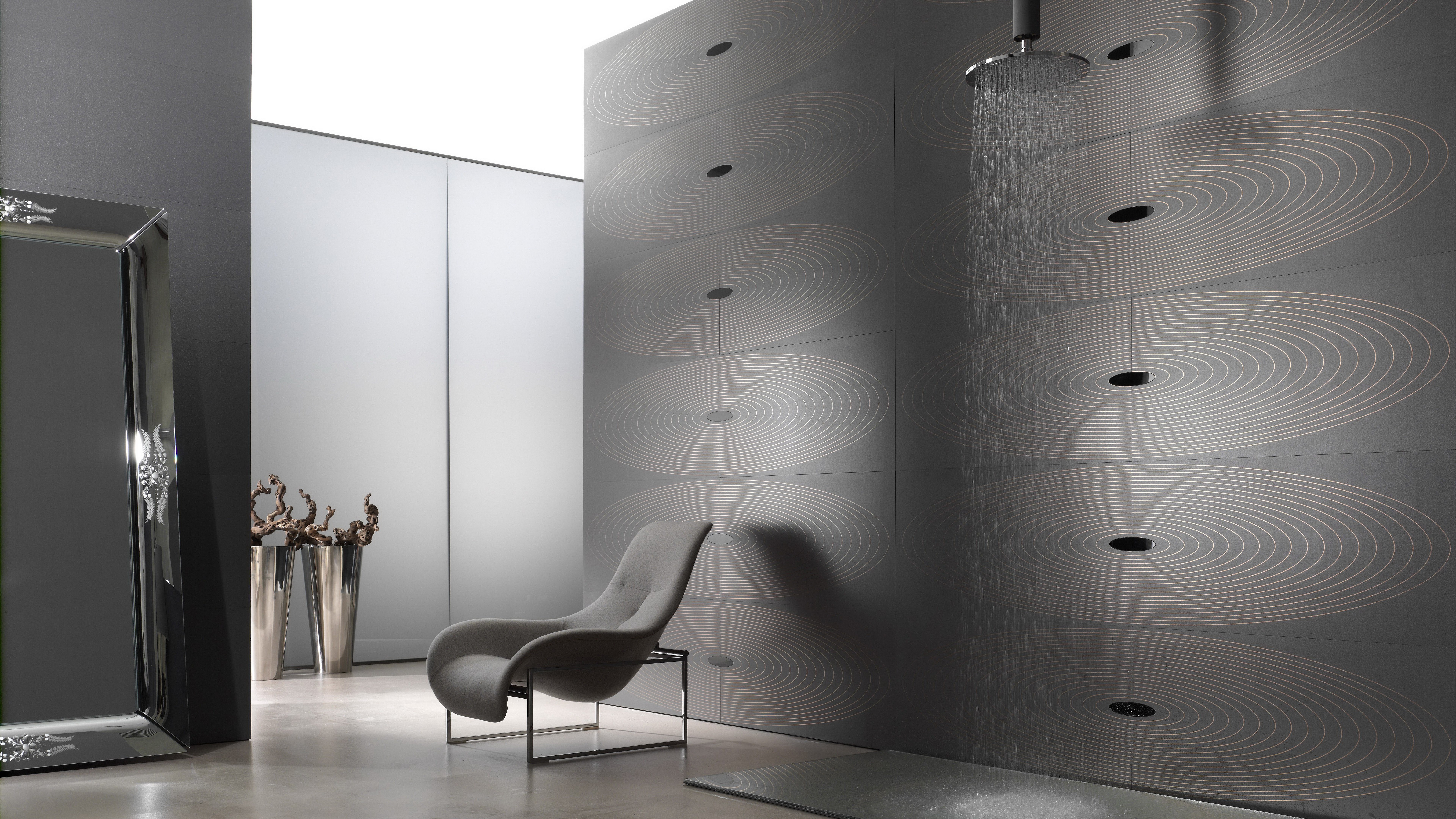Modern bathroom with shower and decorative wall HD Wallpaper