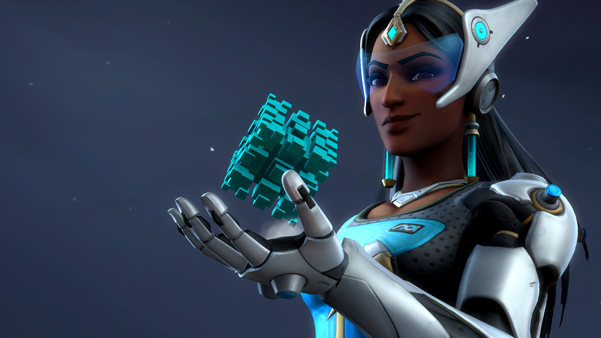Symmetra from Overwatch holding a blue cube HD Wallpaper
