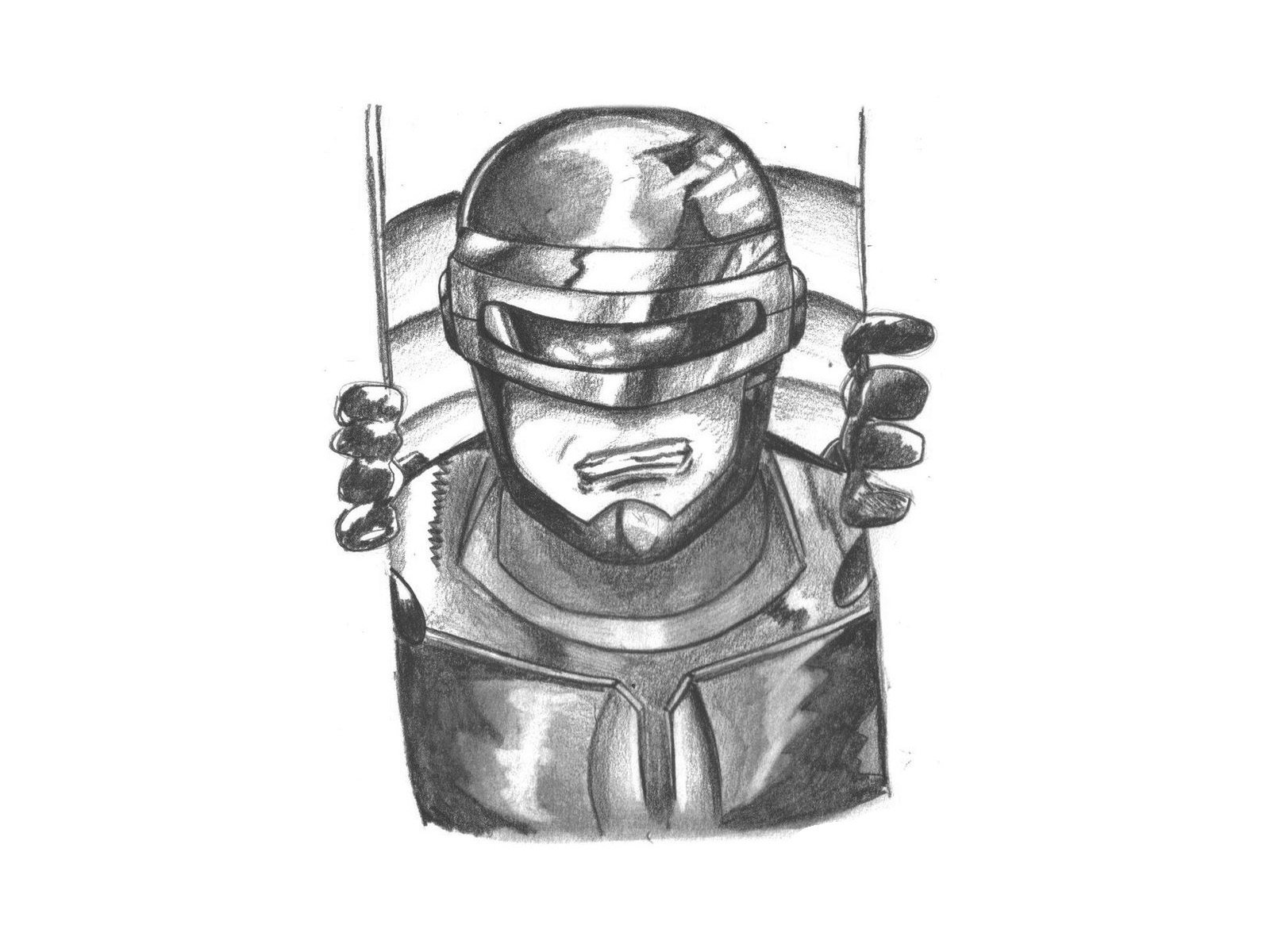 RoboCop peeking from behind a wall HD Wallpaper