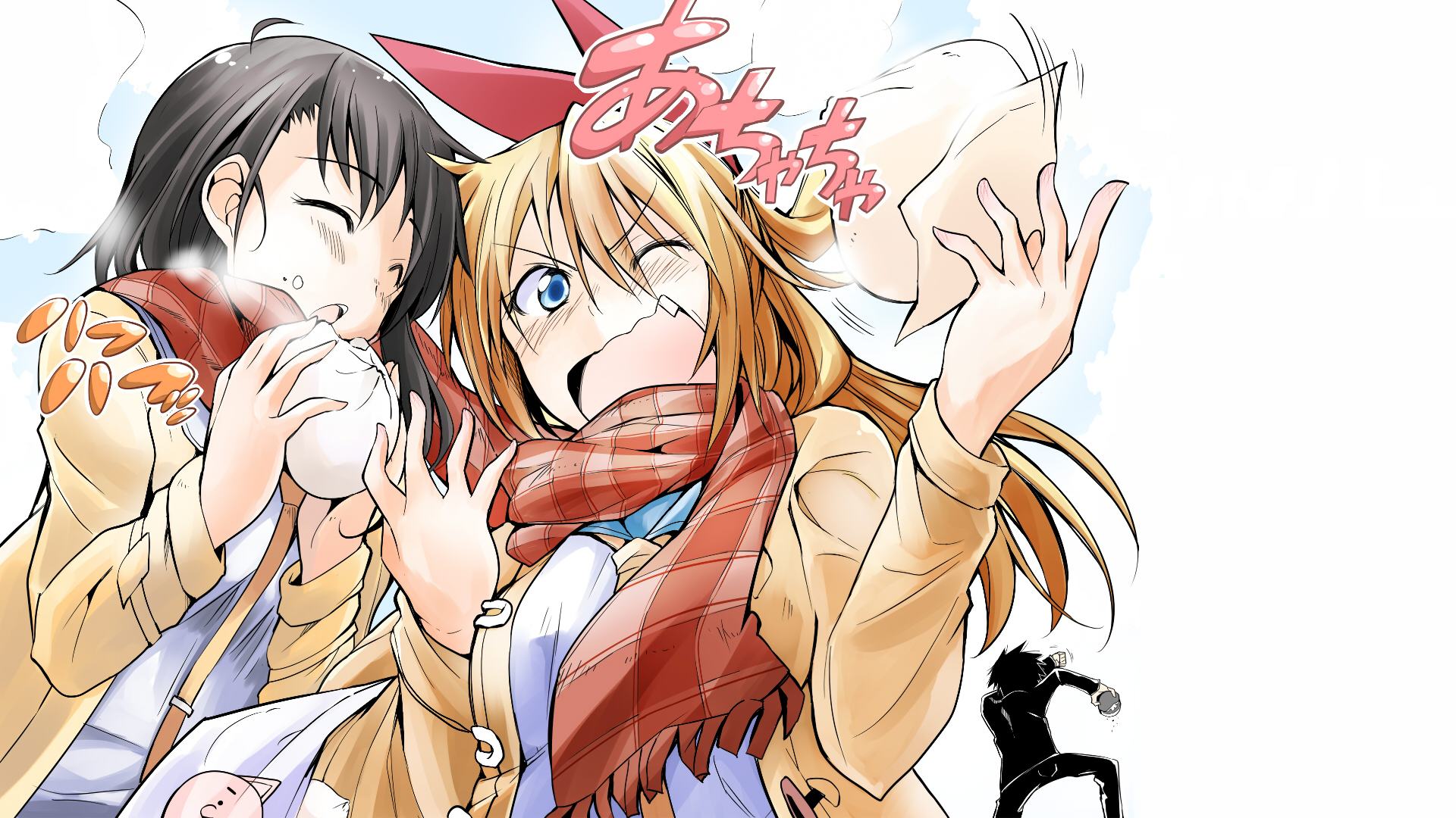 Two girls eating buns, Raku Ichijō HD Wallpaper