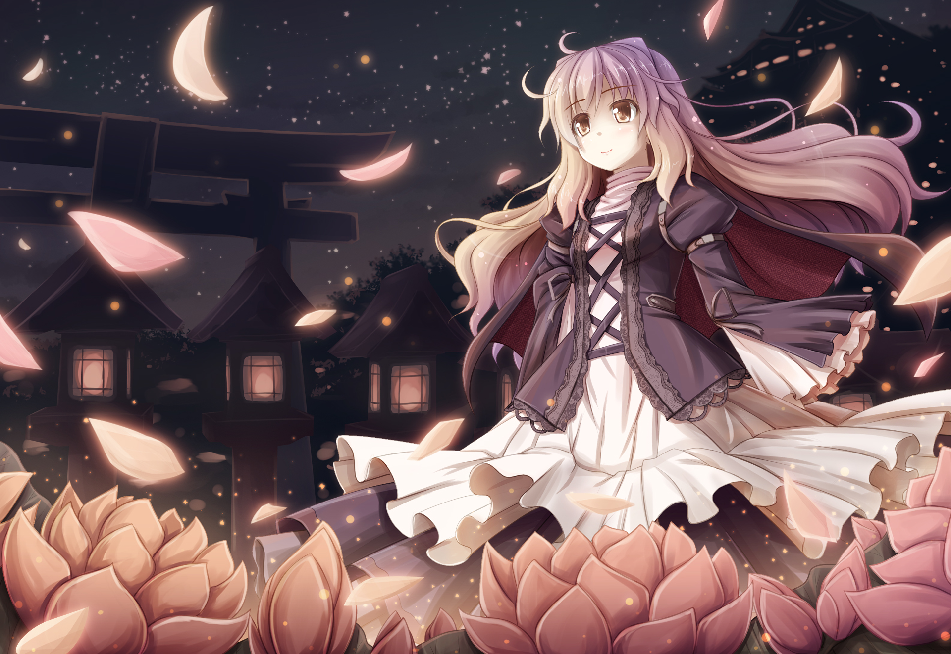 Byakuren Hijiri in a Japanese garden at night HD Wallpaper