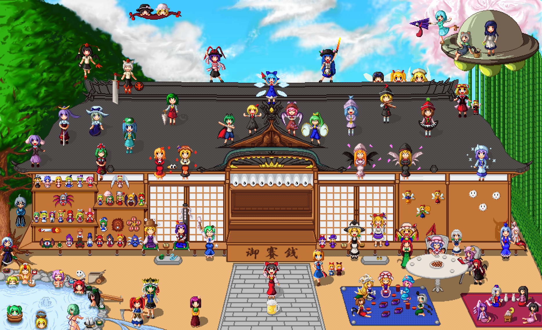 Touhou Project characters at a shrine HD Wallpaper
