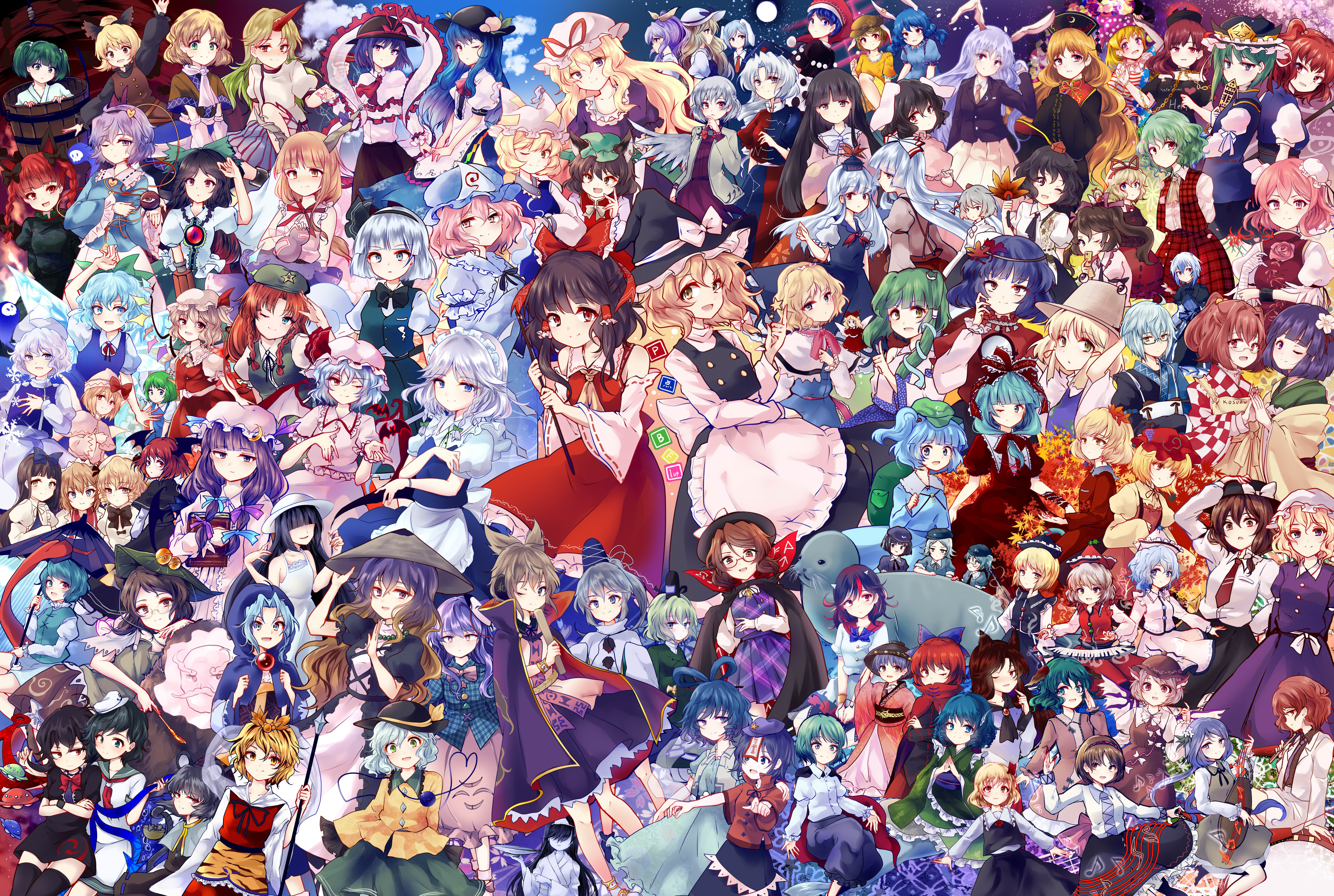 Byakuren Hijiri and many characters from Touhou Project HD Wallpaper