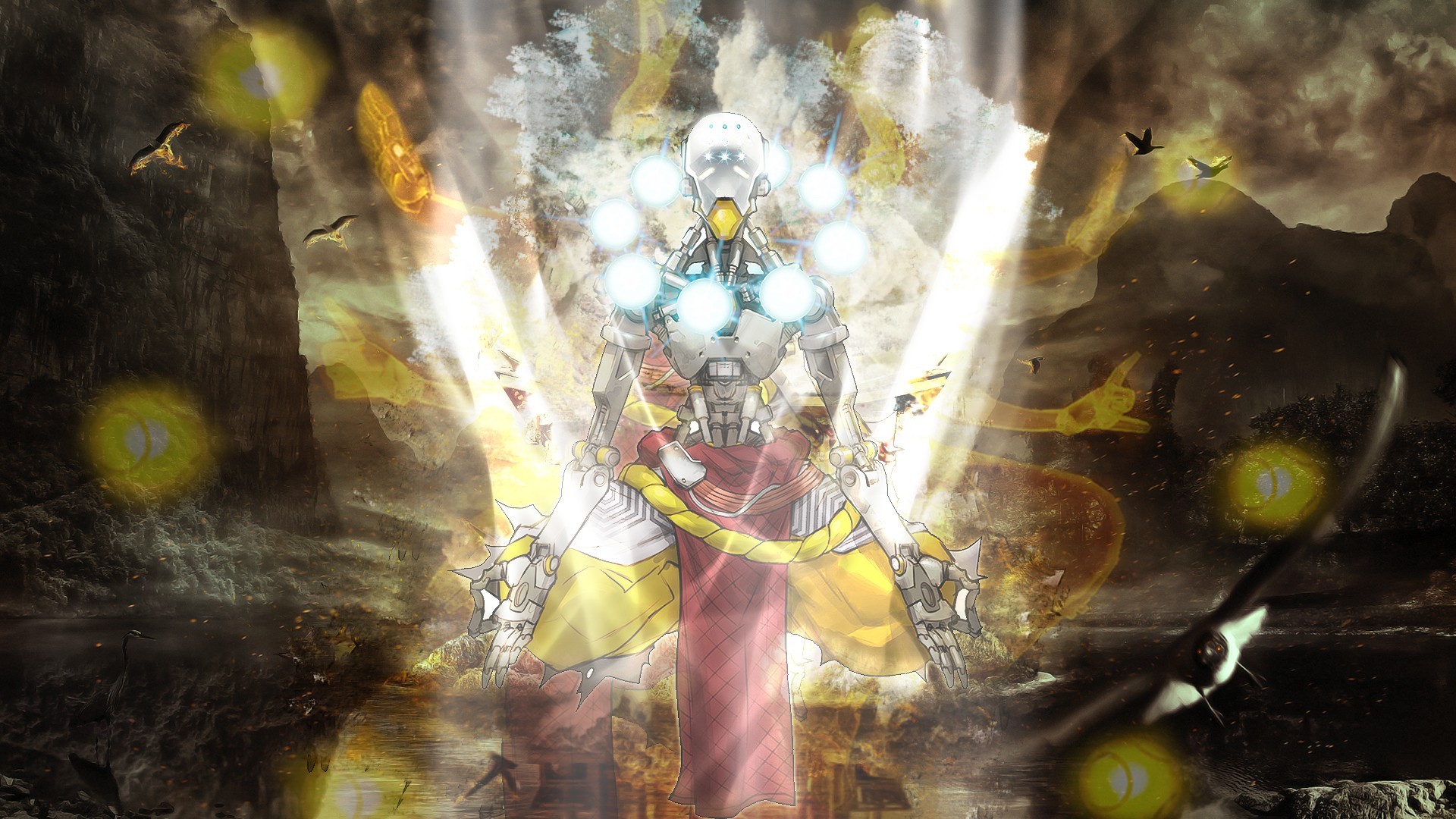 Zenyatta from Overwatch in a cave HD Wallpaper