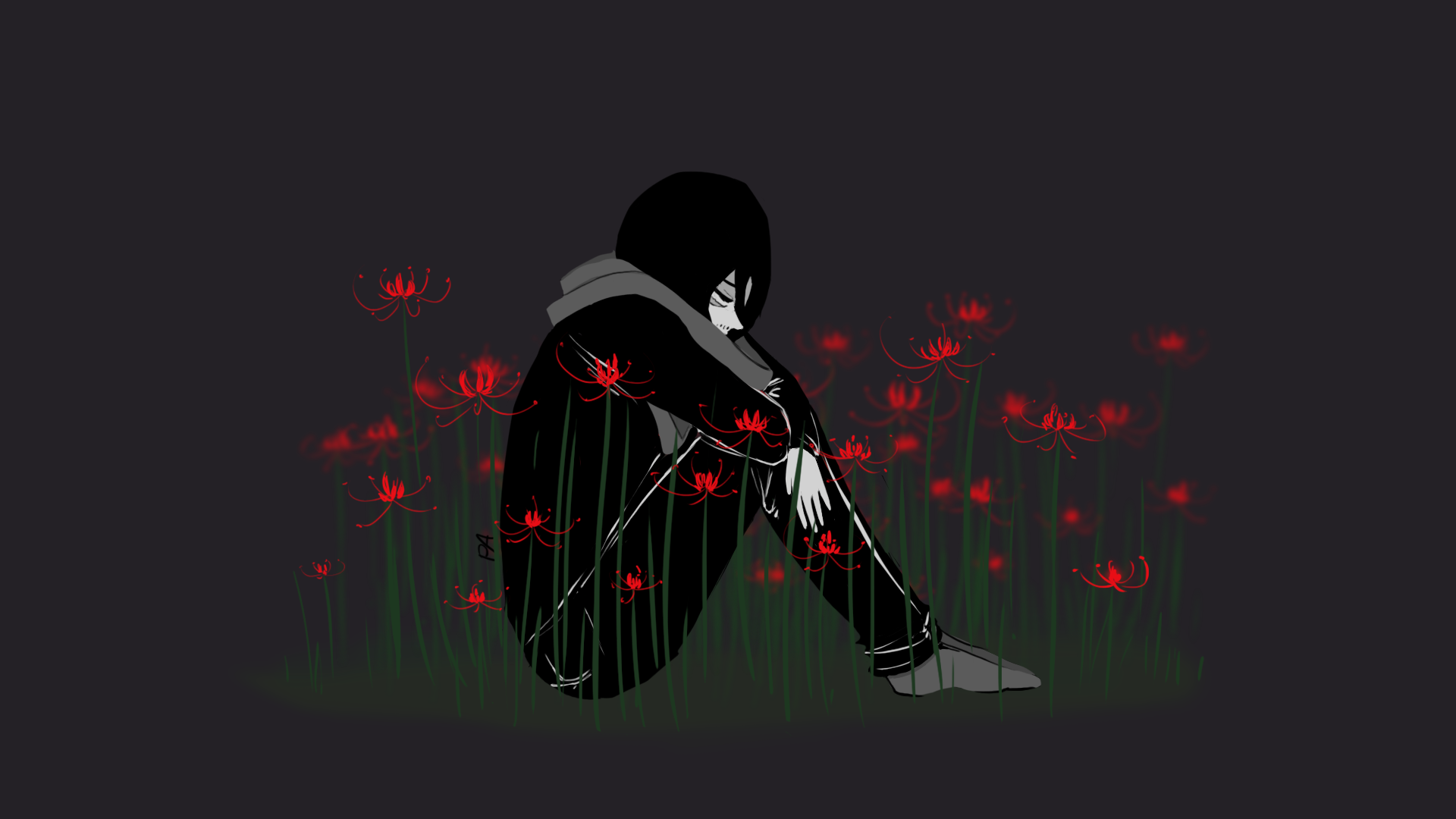 Shouta Aizawa sitting in red spider lilies HD Wallpaper