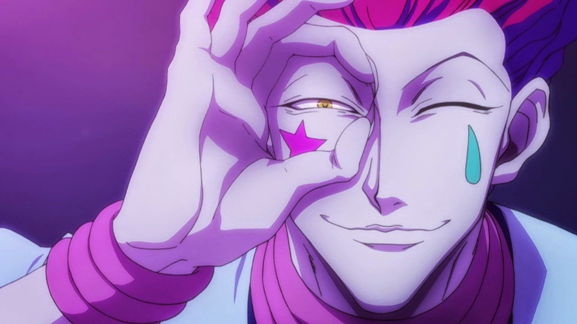 Hisoka Smiling with Playful Gesture HD Wallpaper