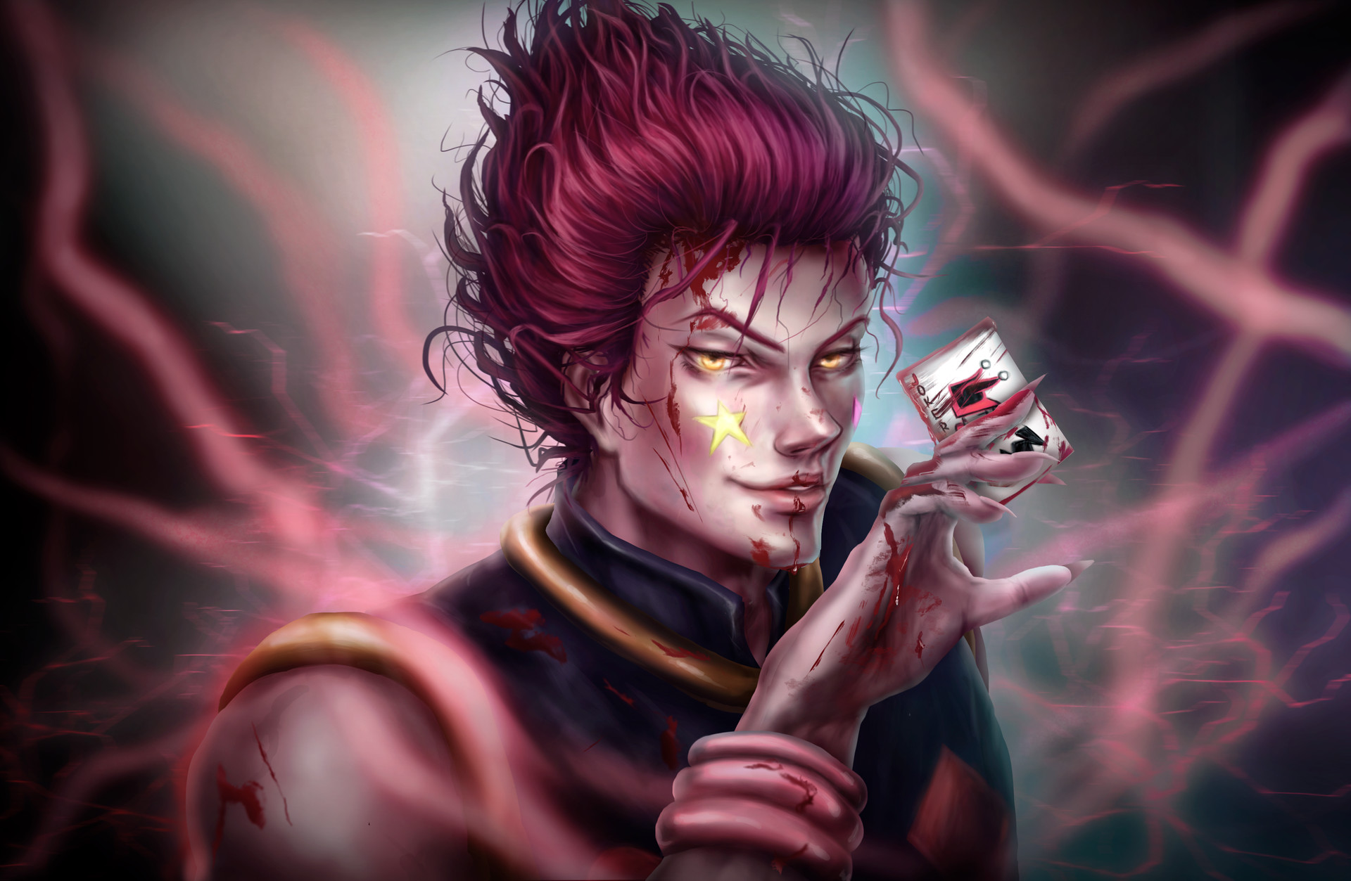 Hisoka from Hunter x Hunter holding a card HD Wallpaper