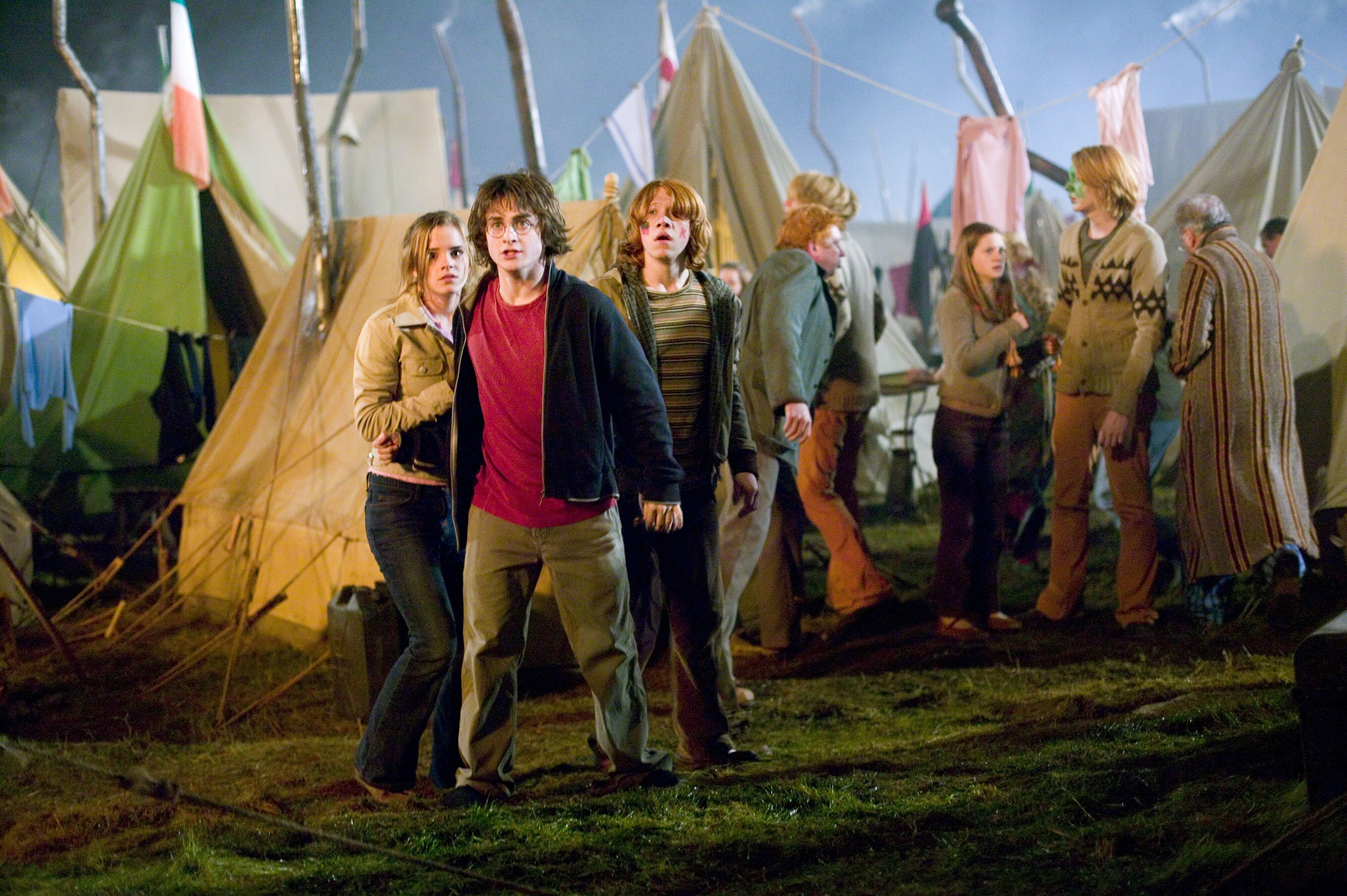 Harry Potter and Ron Weasley at a campsite HD Wallpaper