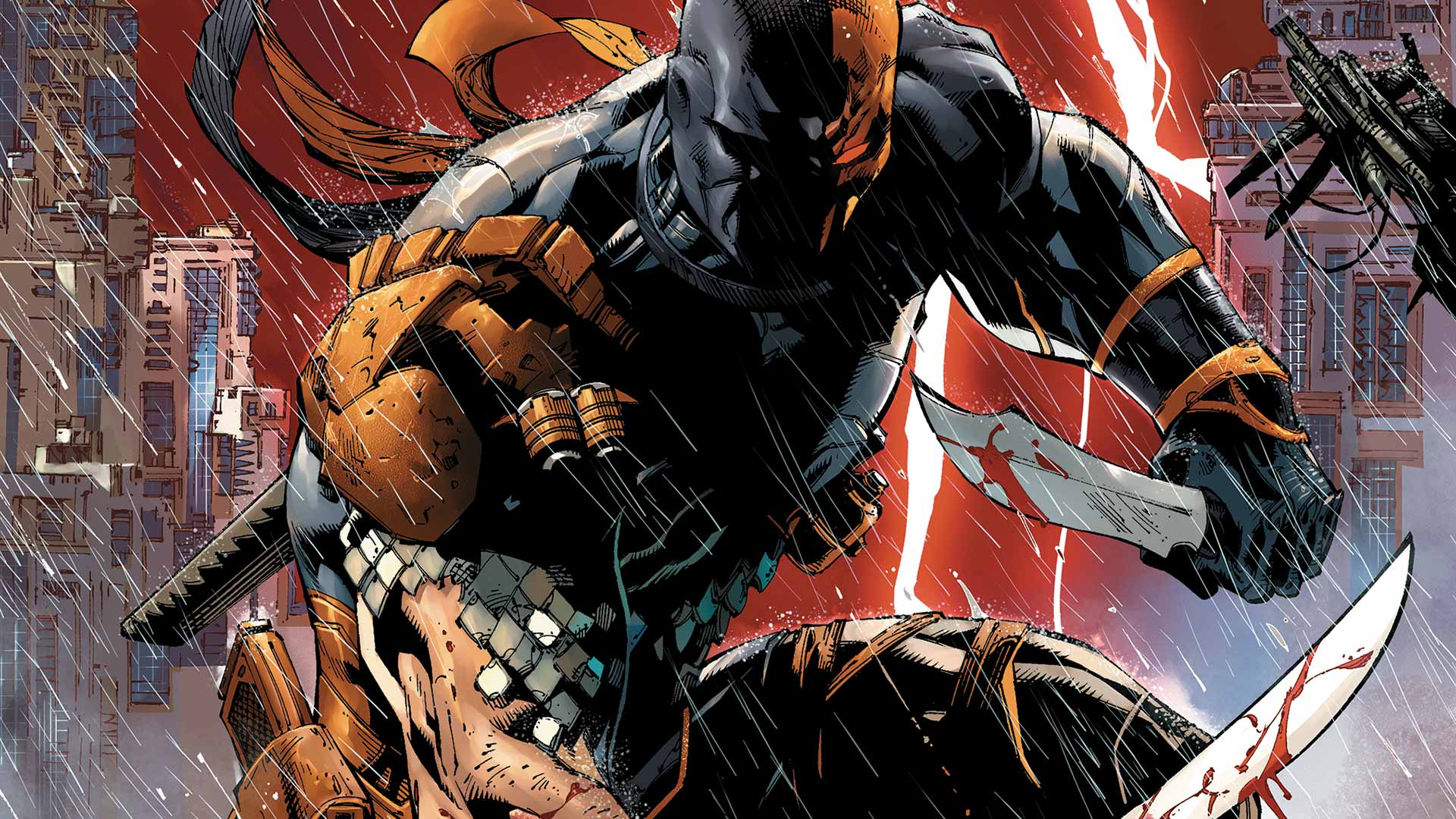 Deathstroke from DC Comics in a city HD Wallpaper