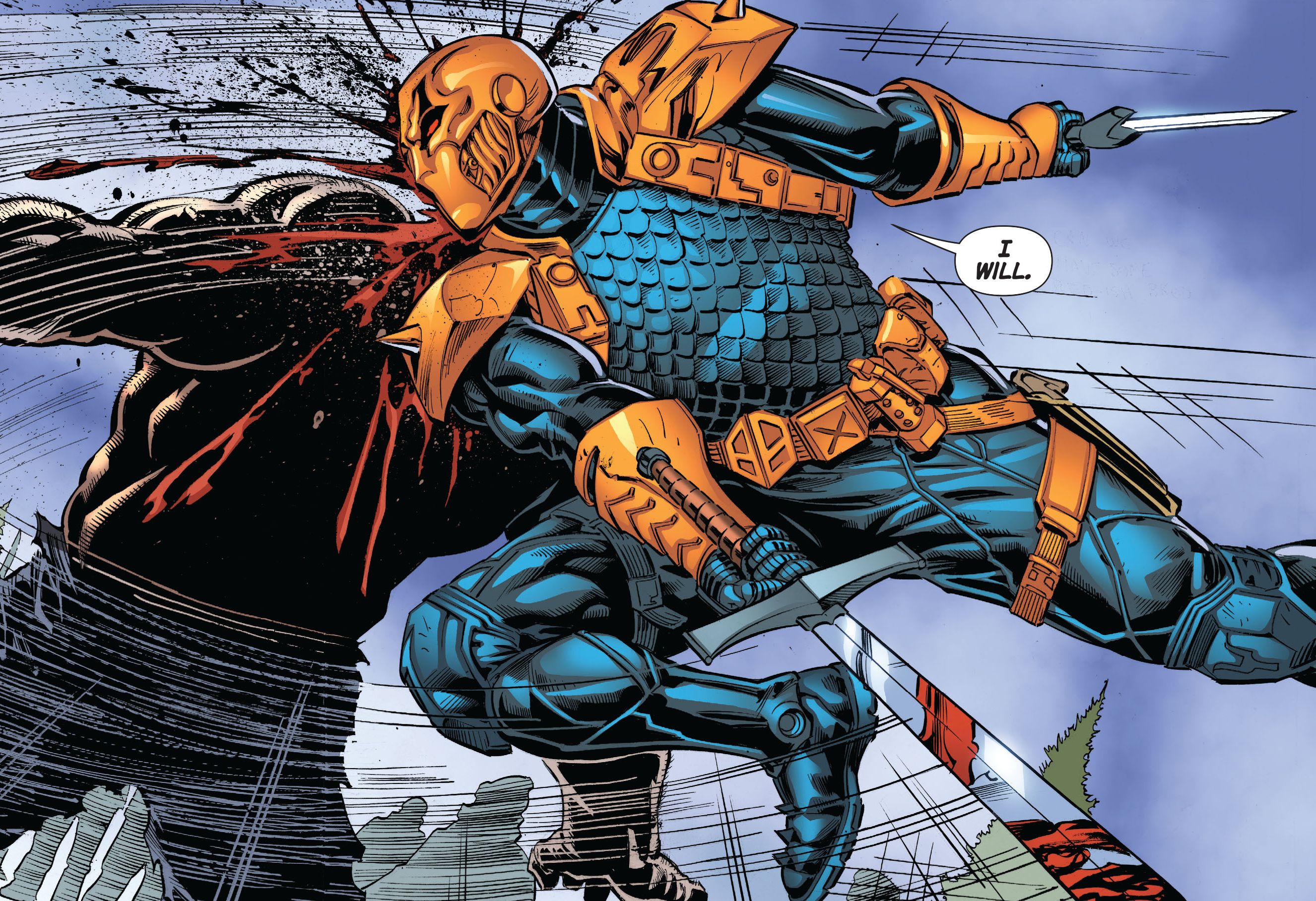Deathstroke fighting and stabbing an opponent HD Wallpaper