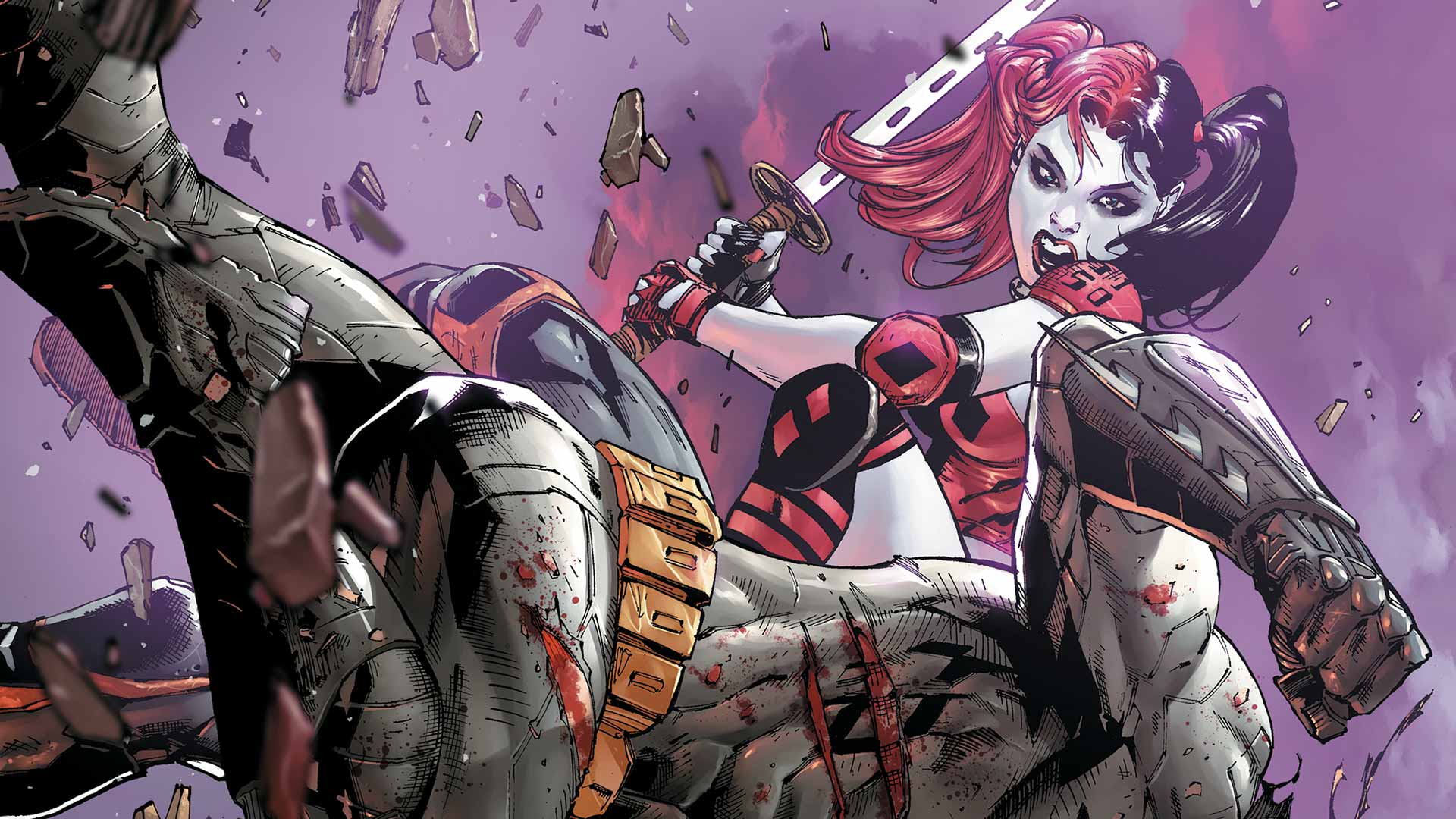 Harley Quinn fighting Deathstroke HD Wallpaper