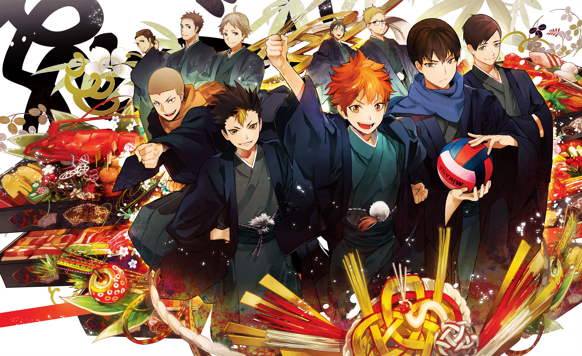 Haikyuu!! Characters in Kimono with Volleyball HD Wallpaper