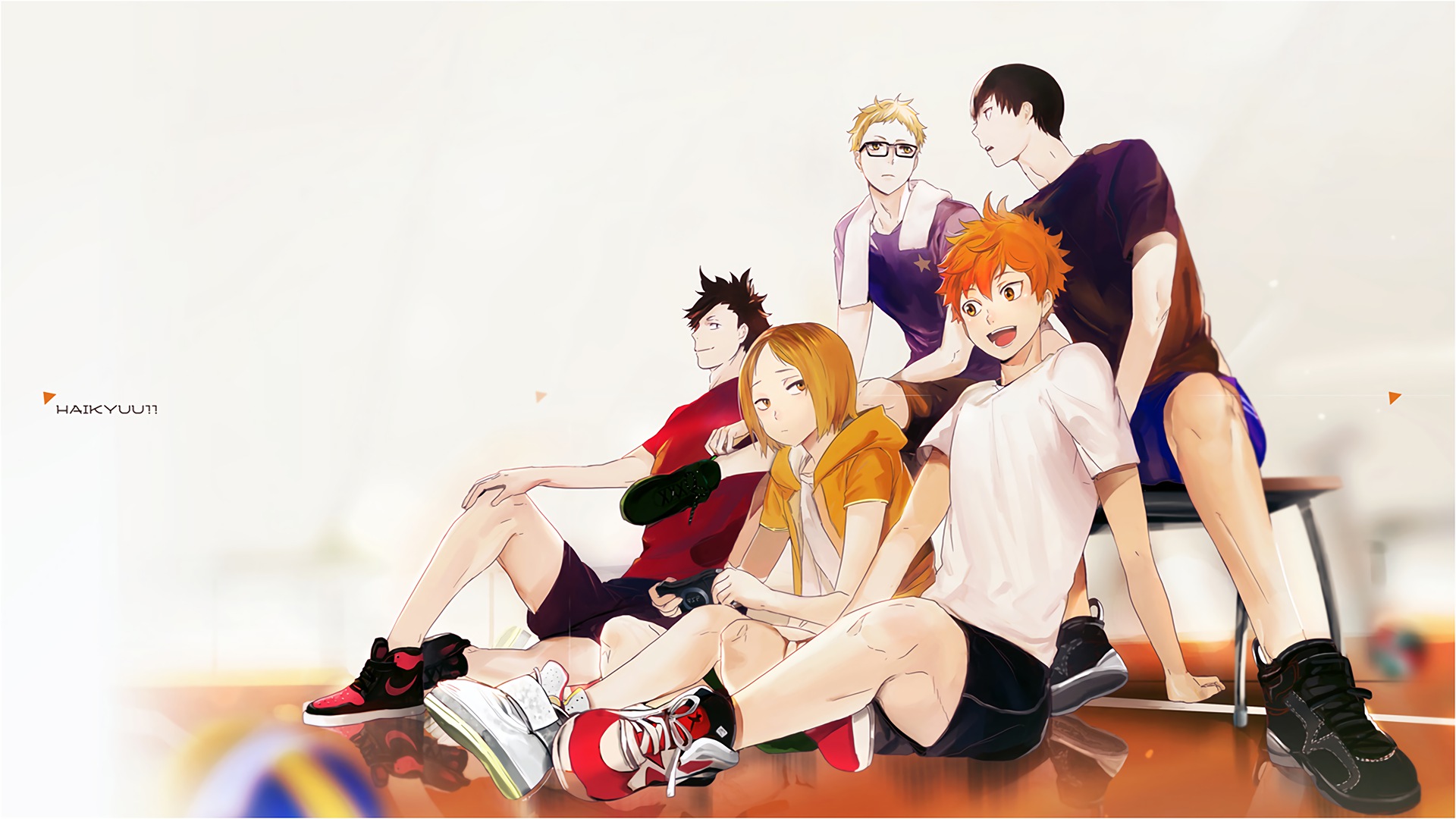 Haikyuu!! characters sitting on a court HD Wallpaper
