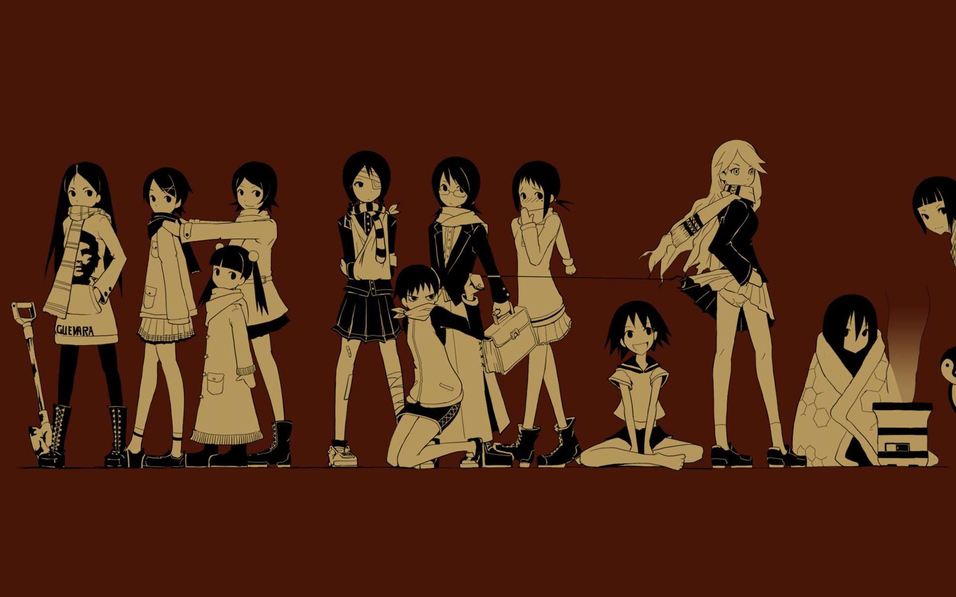 Group of anime girls standing in a line HD Wallpaper
