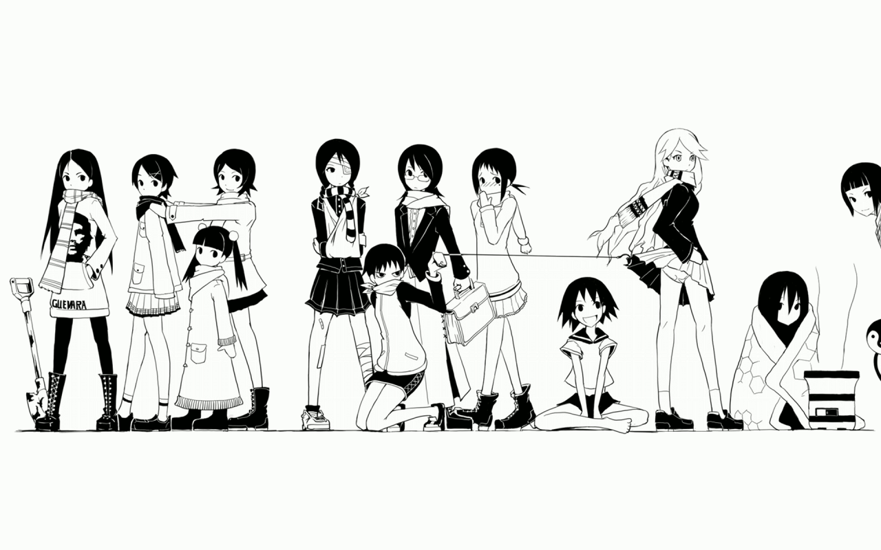 Group of anime girls standing in a line HD Wallpaper