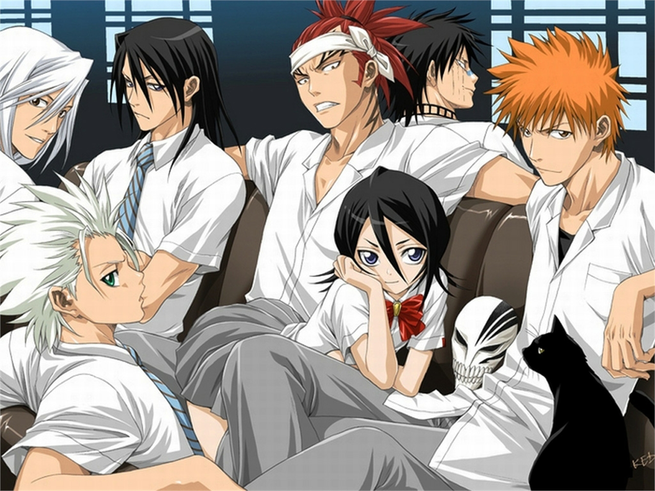 Anime characters from Bleach sitting together HD Wallpaper