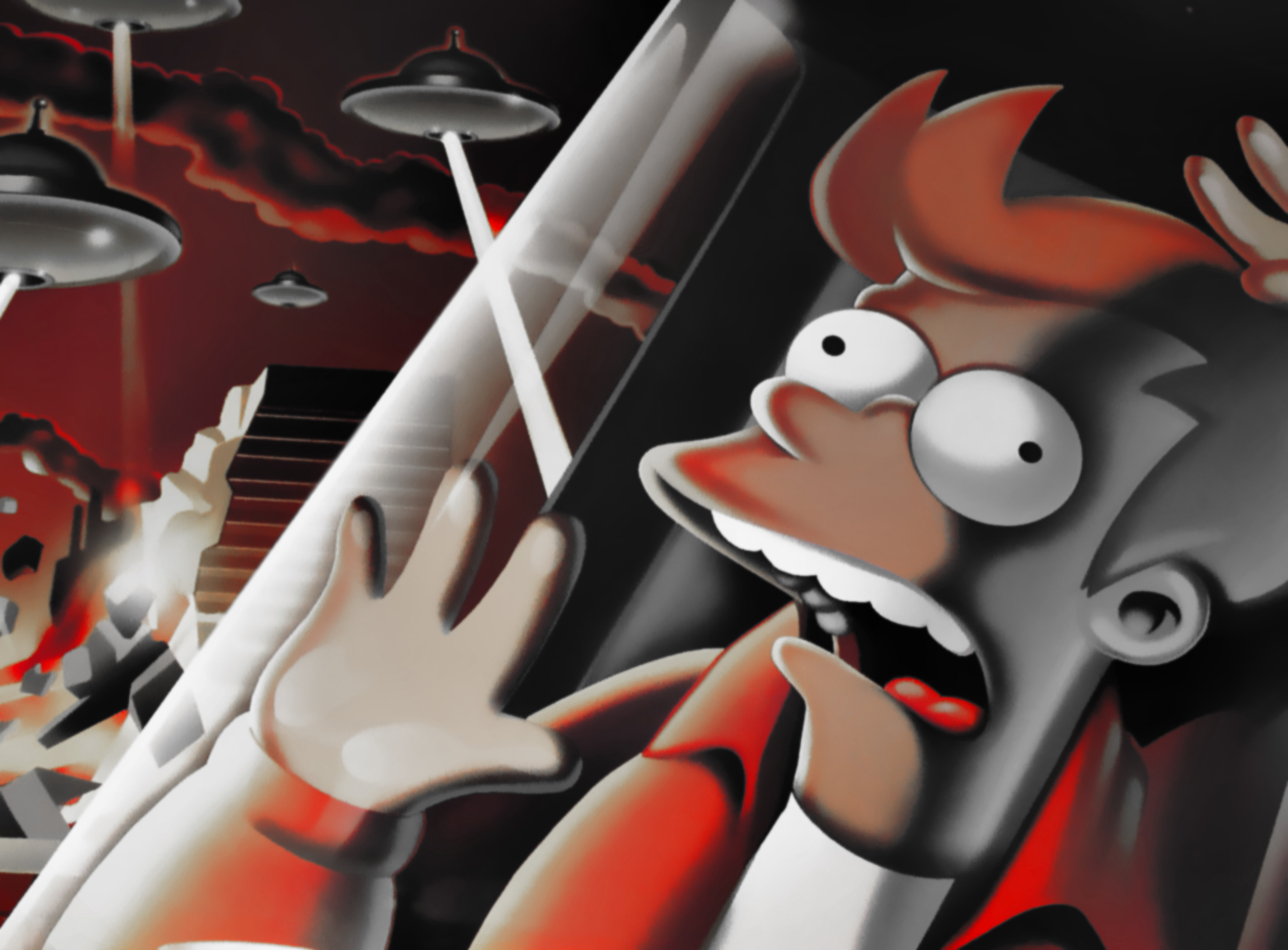 Fry from Futurama being abducted by UFOs HD Wallpaper