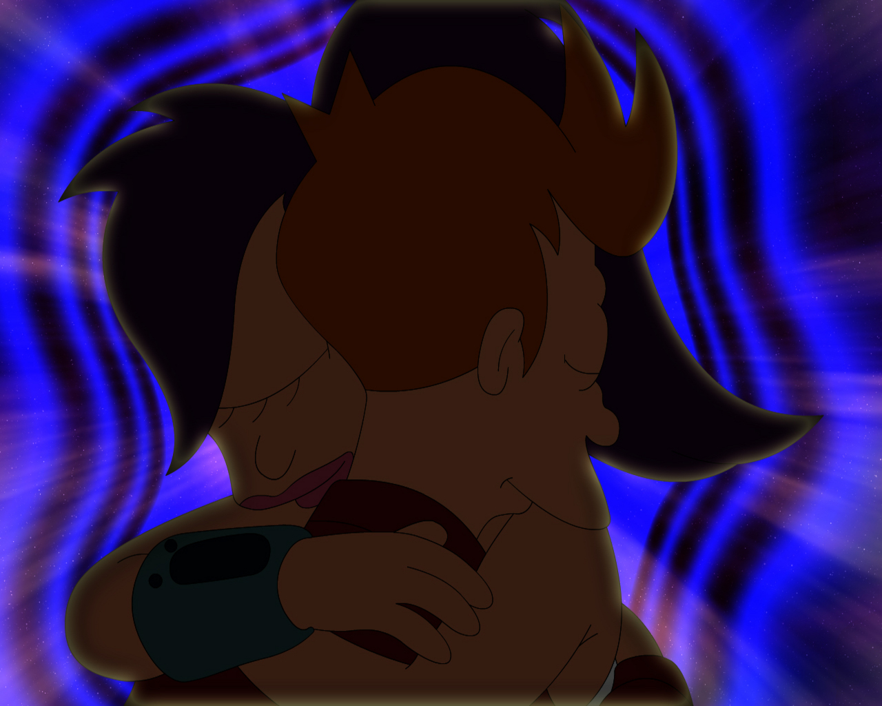 Fry and Leela hugging in space HD Wallpaper