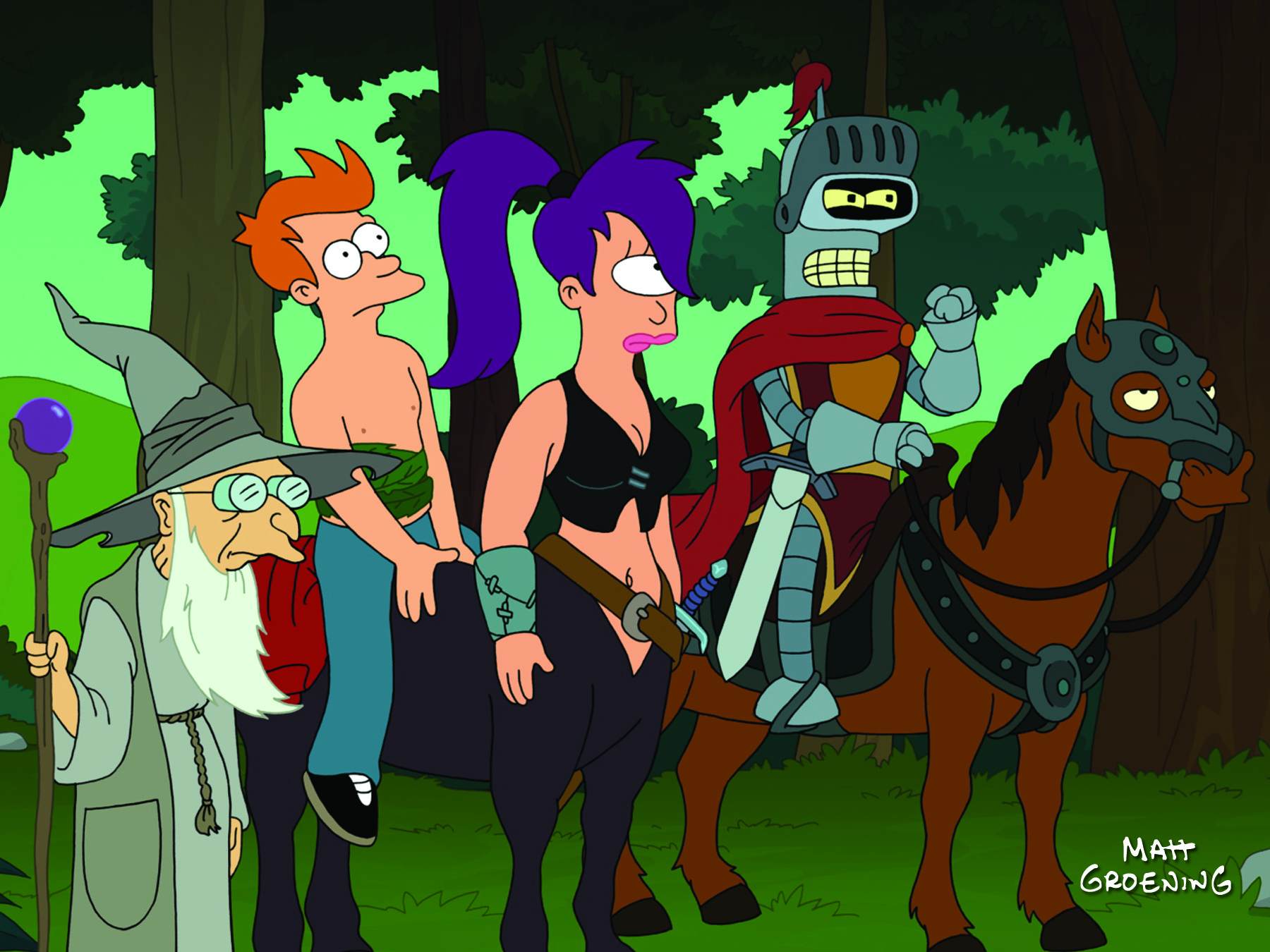 Fry, Leela, Bender, and Professor Farnsworth from Futurama HD Wallpaper