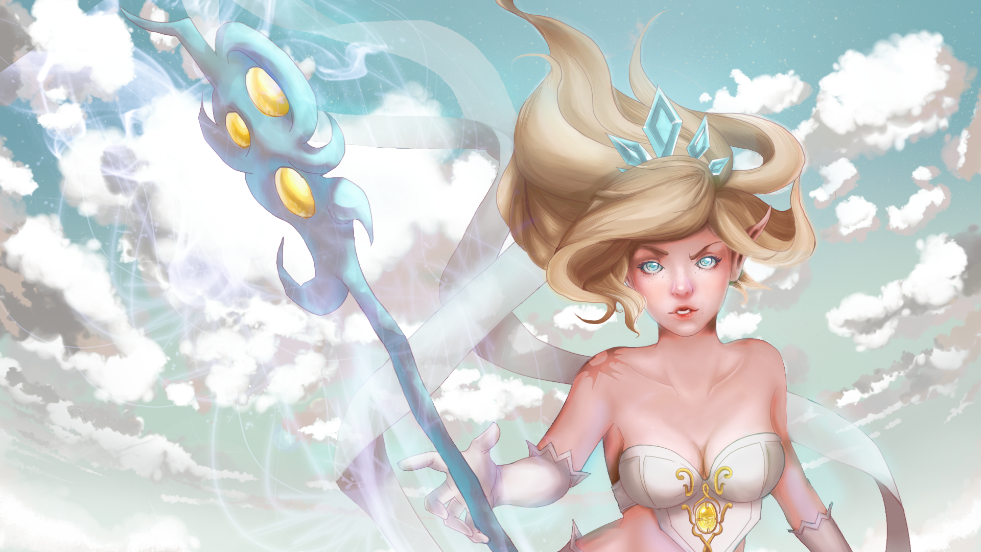 Janna from League of Legends with a staff HD Wallpaper