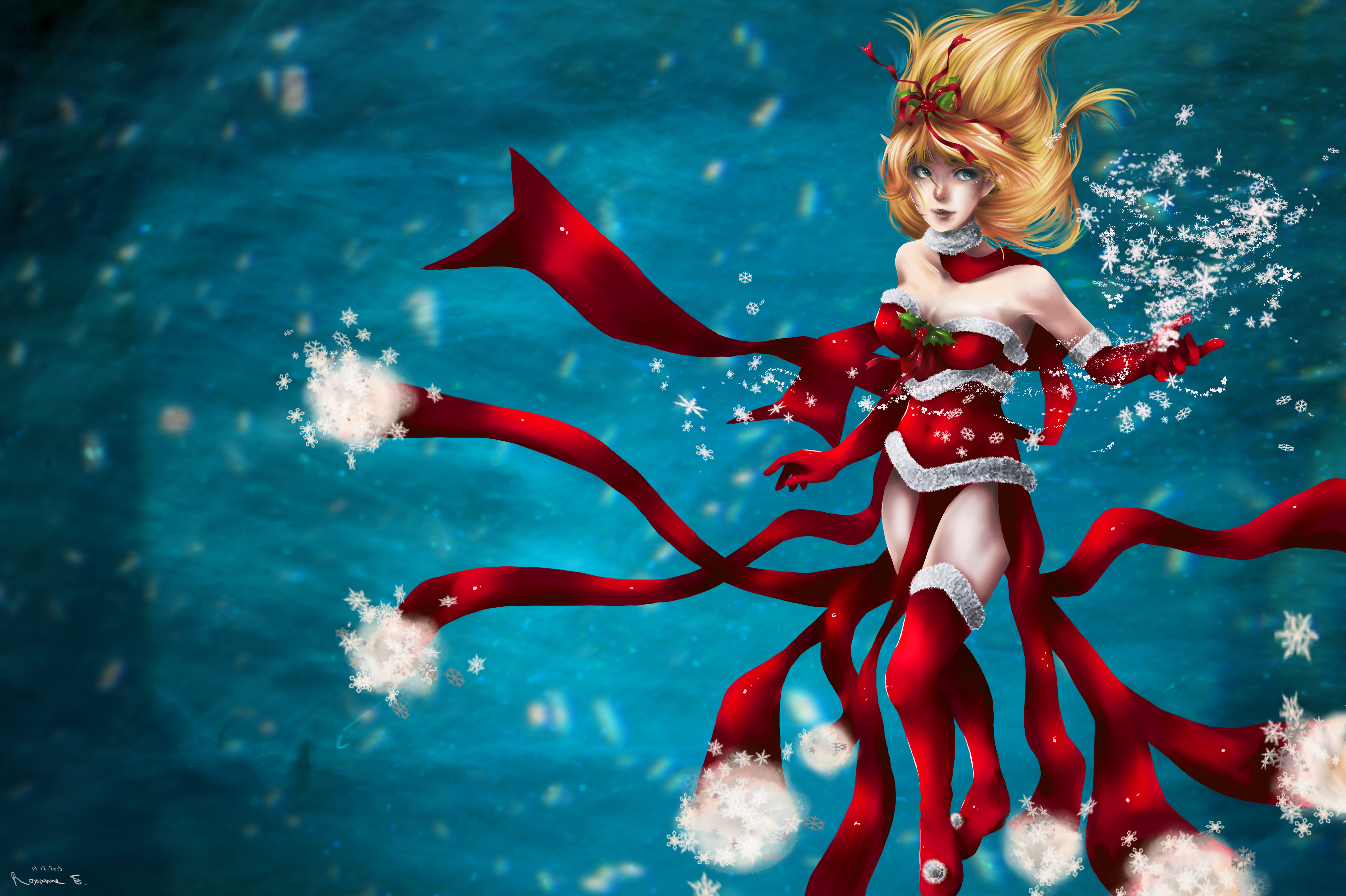 Janna from League of Legends in Christmas outfit HD Wallpaper