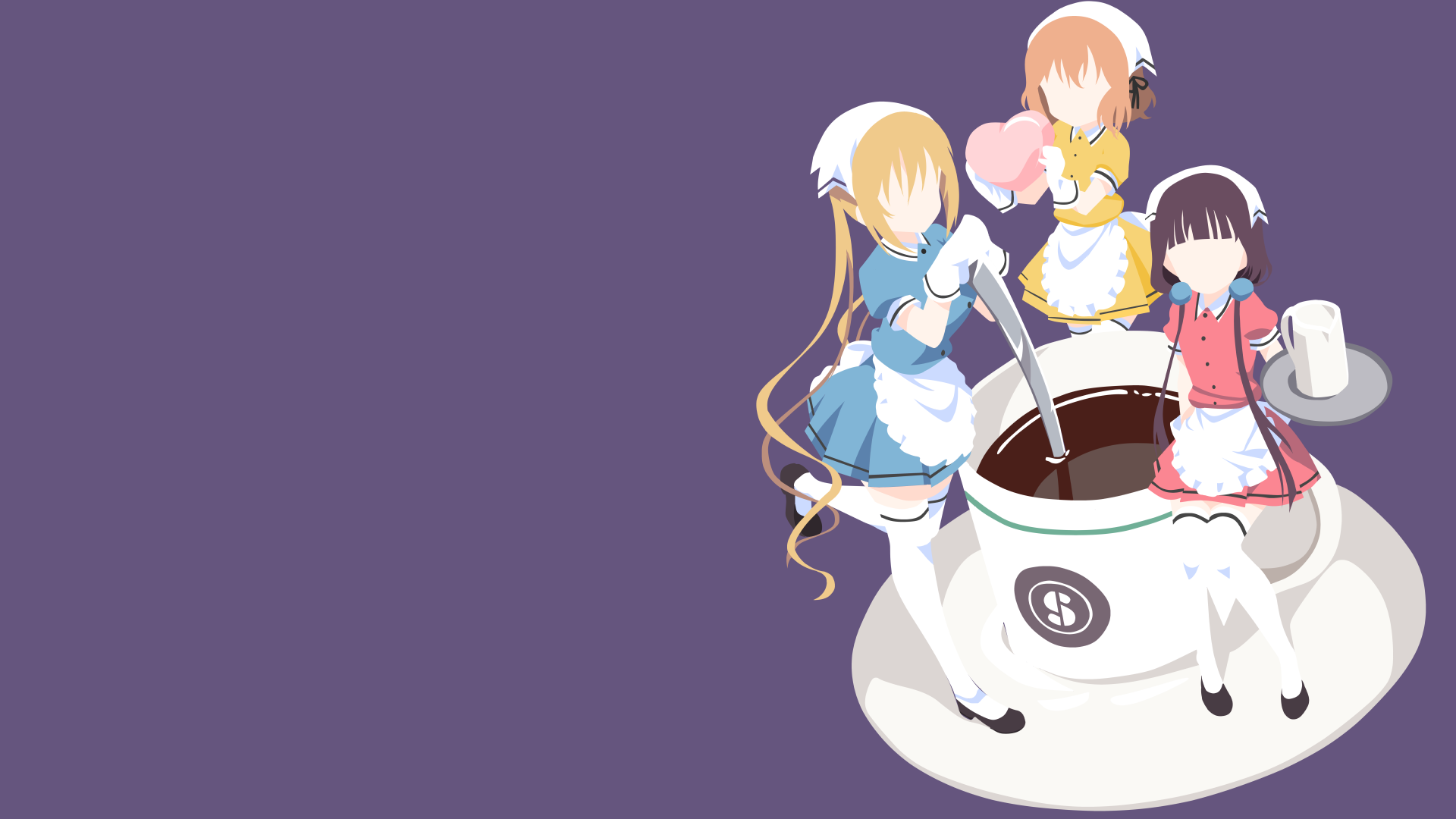 Maids around a coffee cup HD Wallpaper
