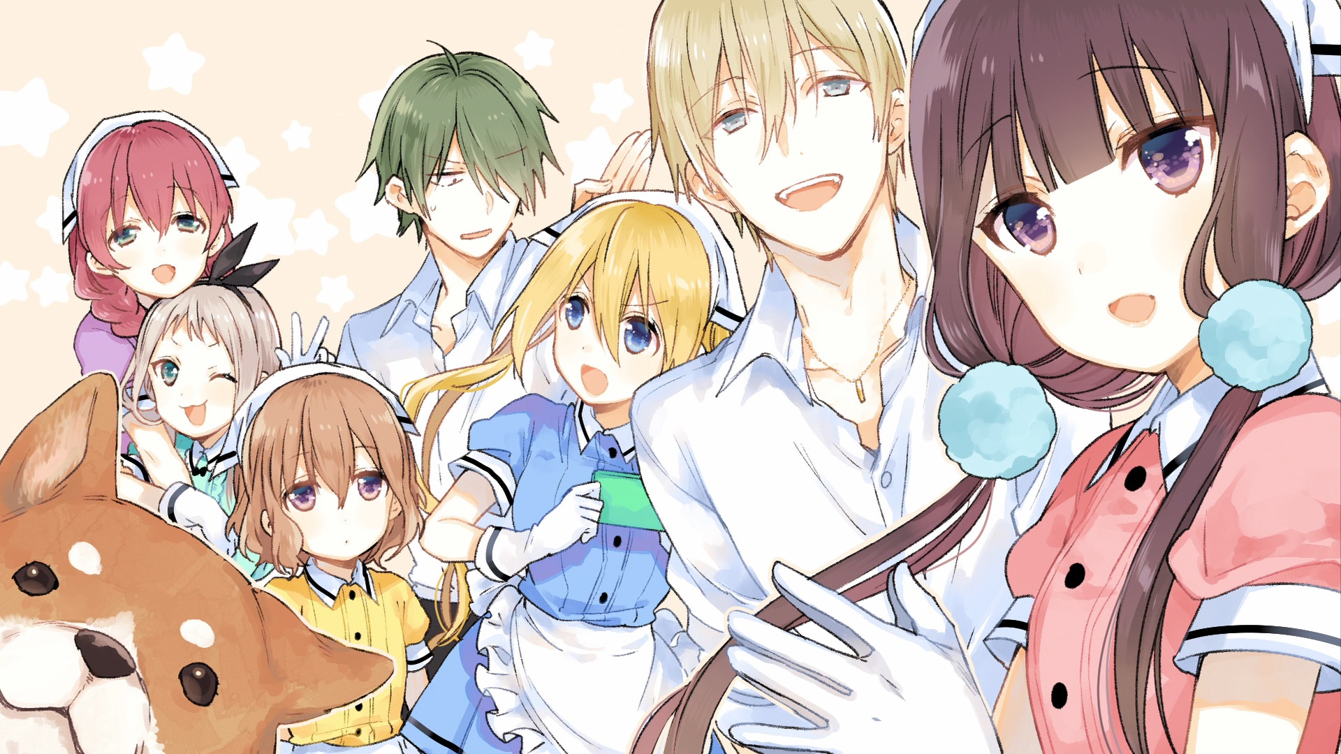 Maika Sakuranomiya and friends with a dog HD Wallpaper