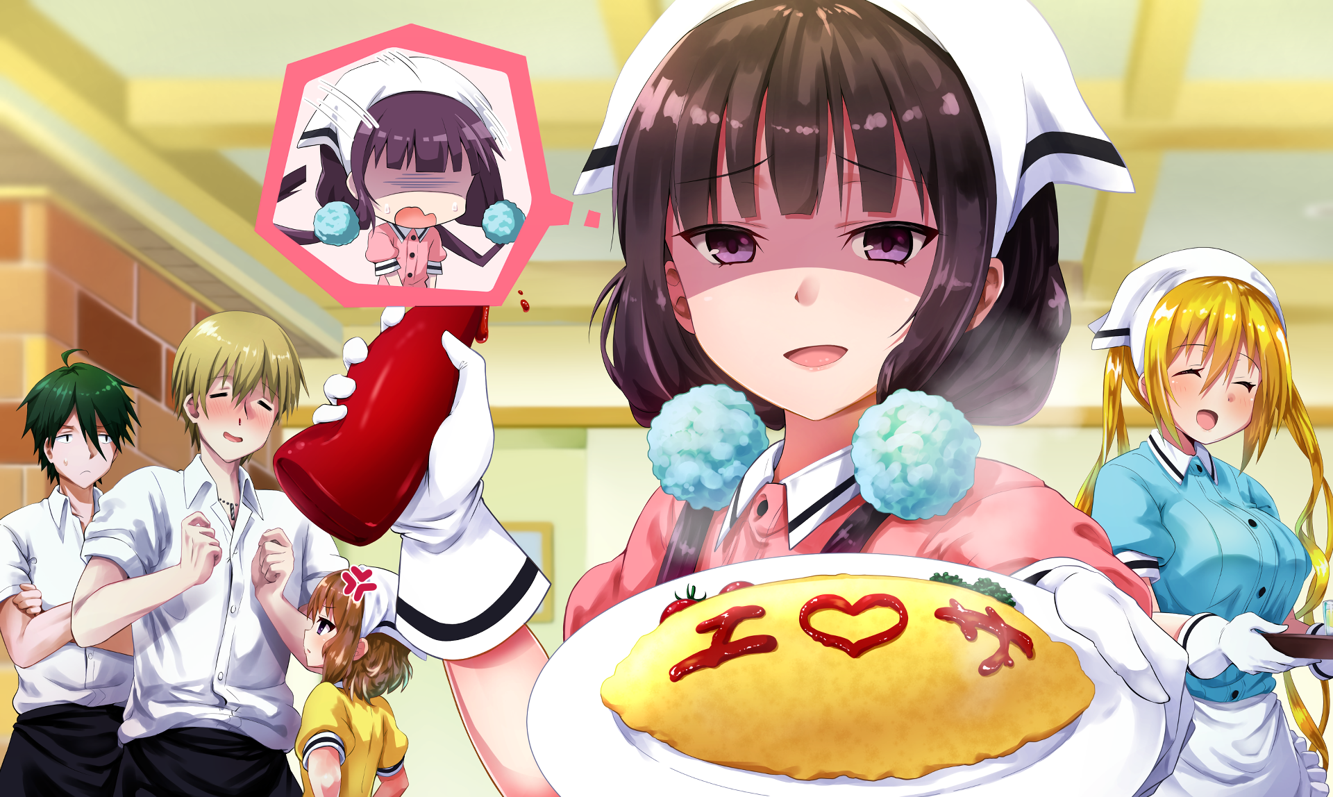 Maika Sakuranomiya and friends preparing food HD Wallpaper