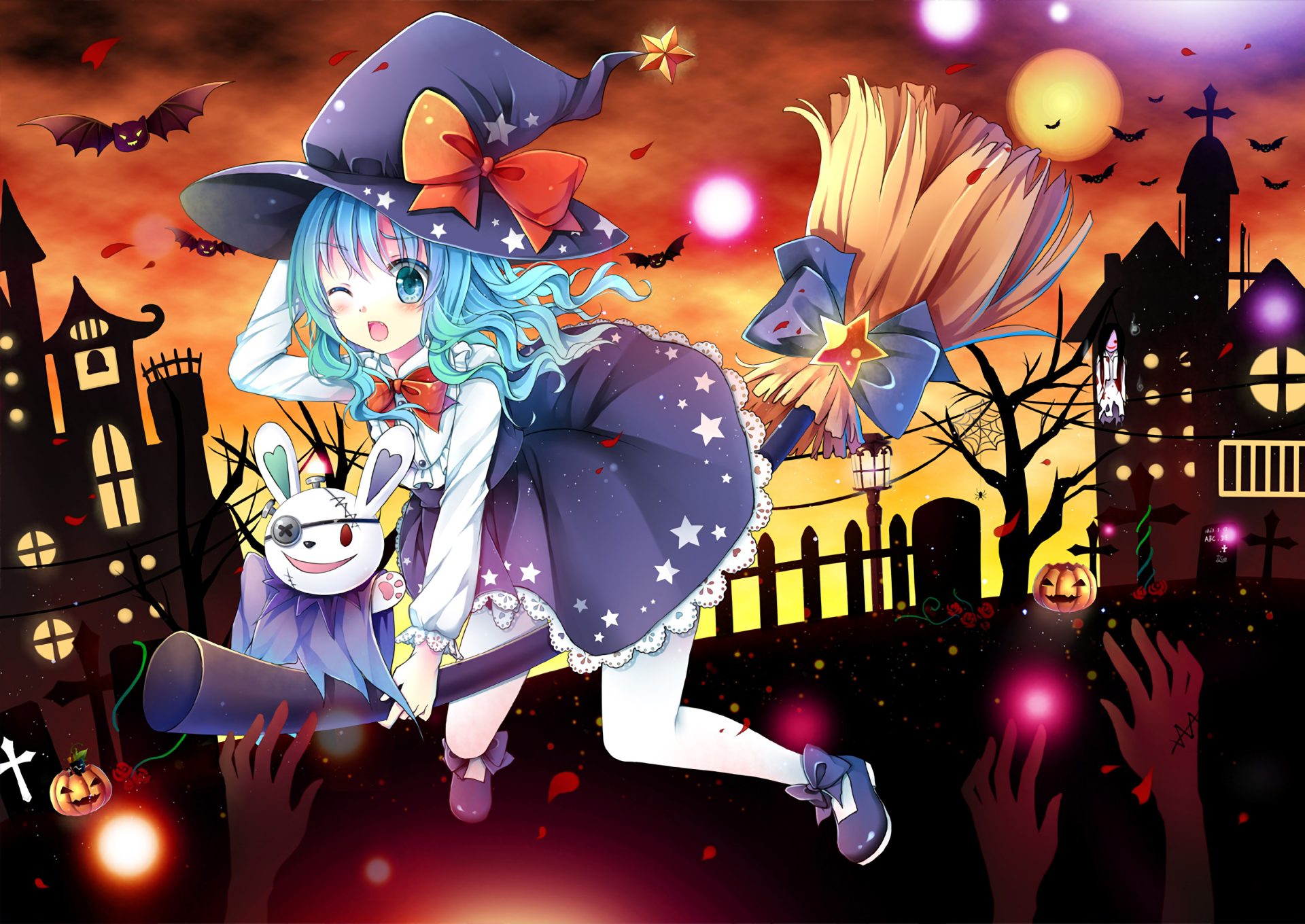 Yoshino from Date A Live on a broomstick HD Wallpaper