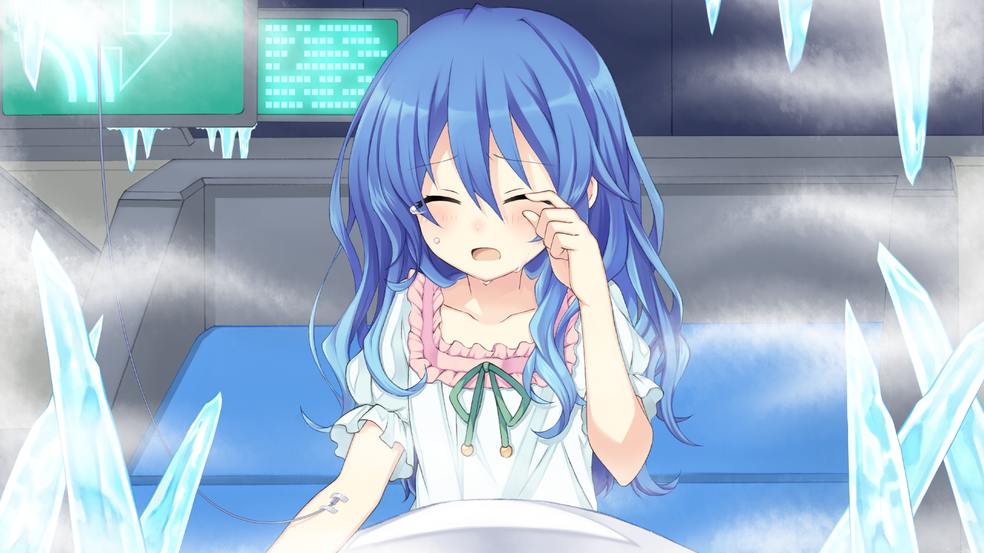 Yoshino from Date A Live crying in a medical room HD Wallpaper