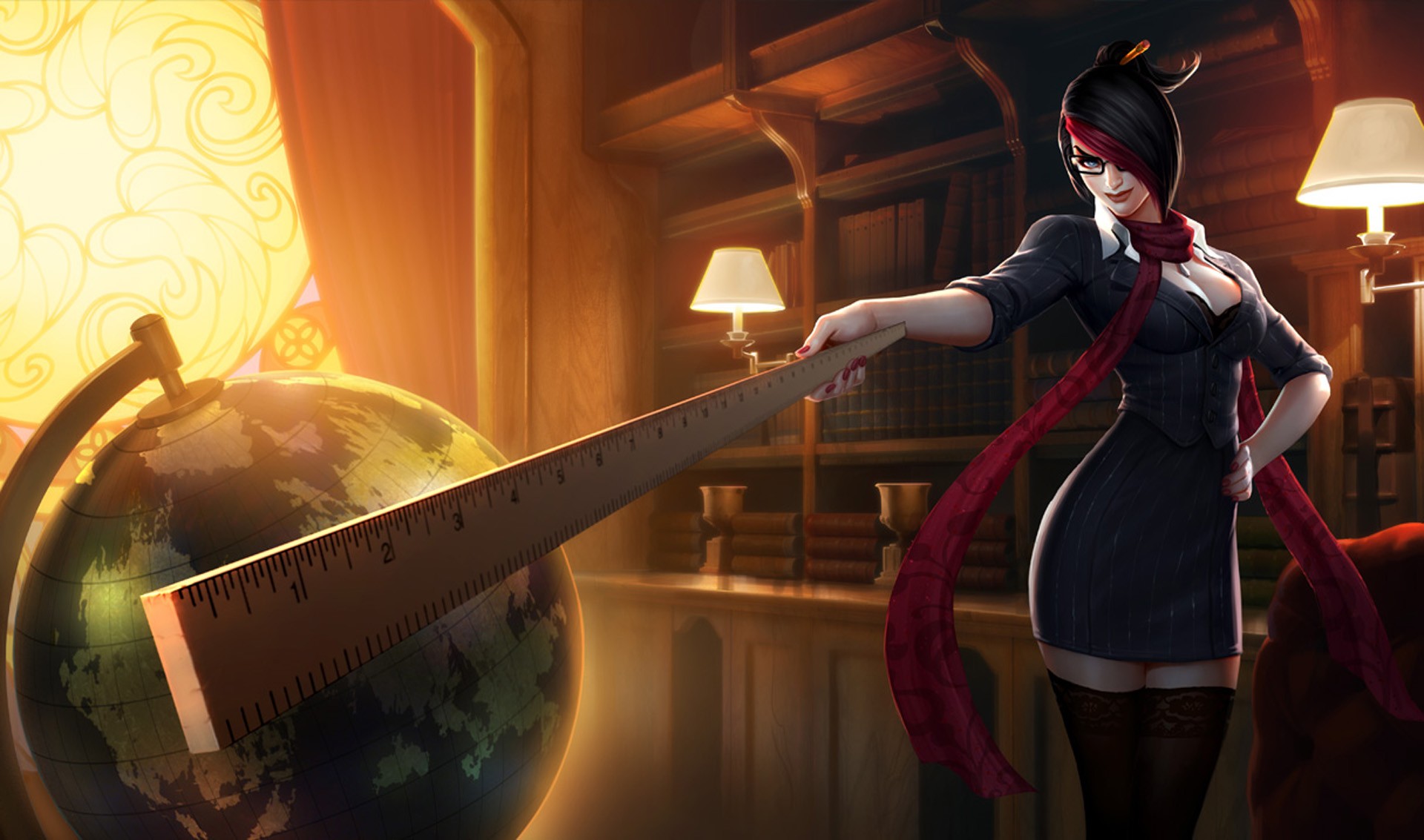 Fiora from League of Legends with a ruler and globe HD Wallpaper
