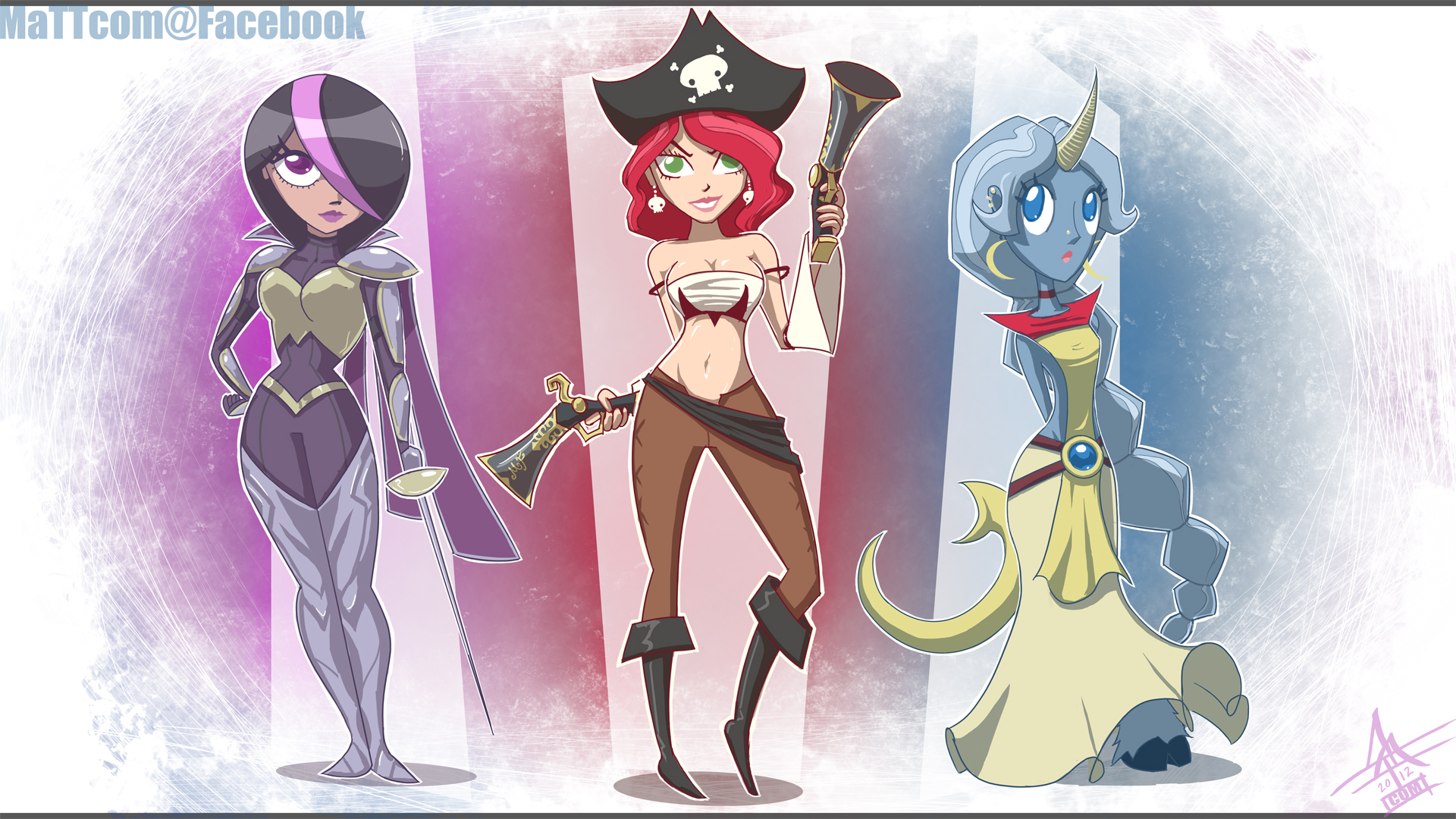 Three female characters in stylized art HD Wallpaper