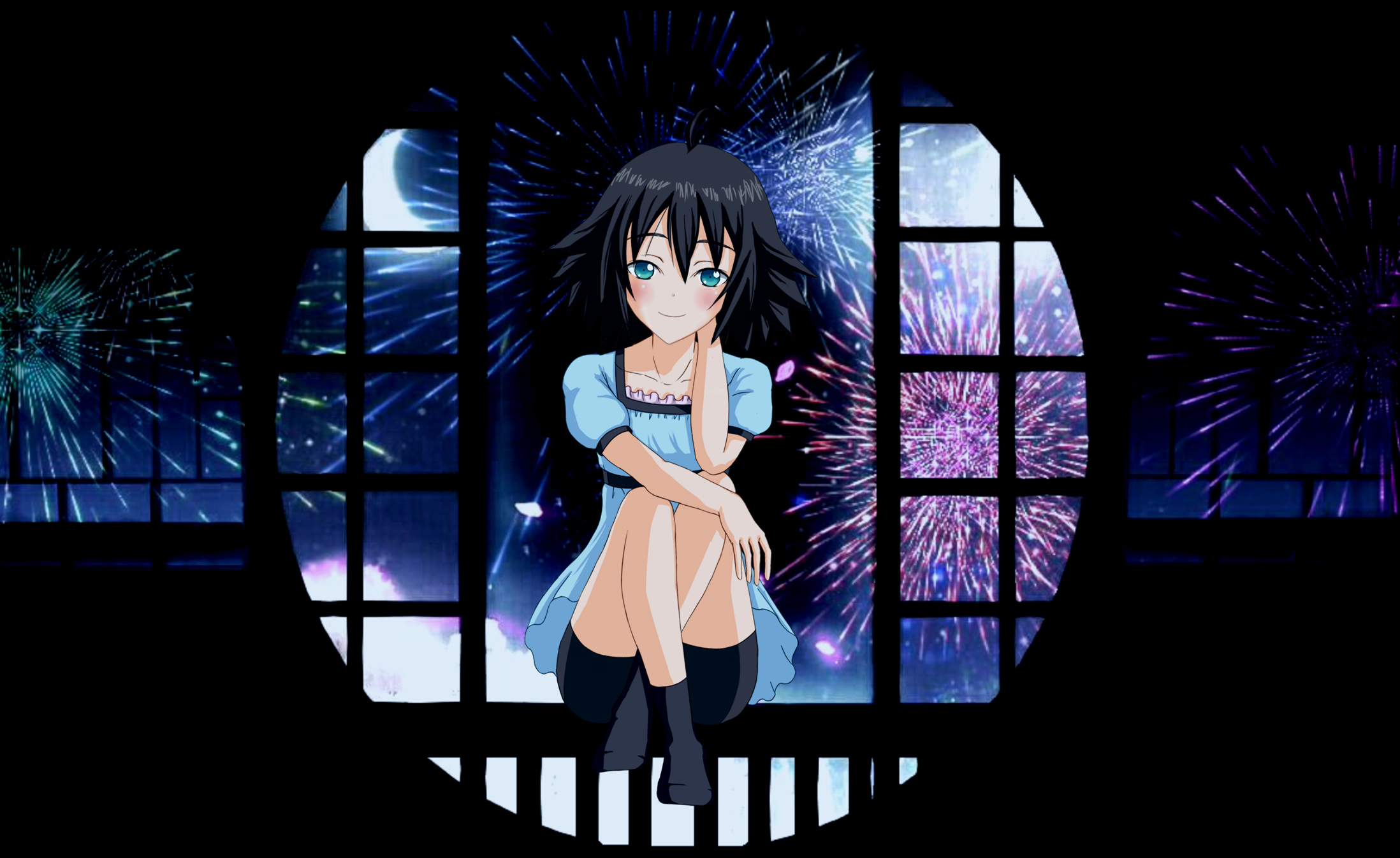 Mayuri Shiina watching fireworks HD Wallpaper