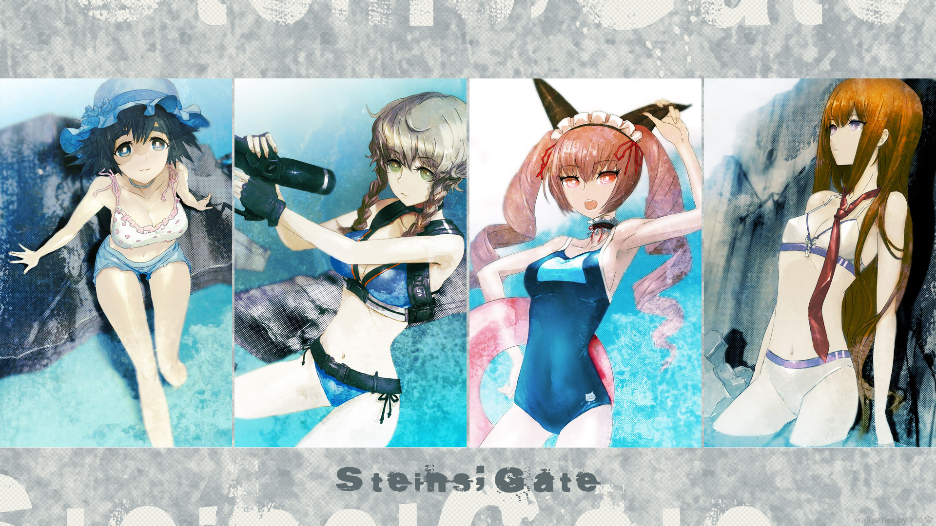Four Steins;Gate Characters in Swimwear HD Wallpaper