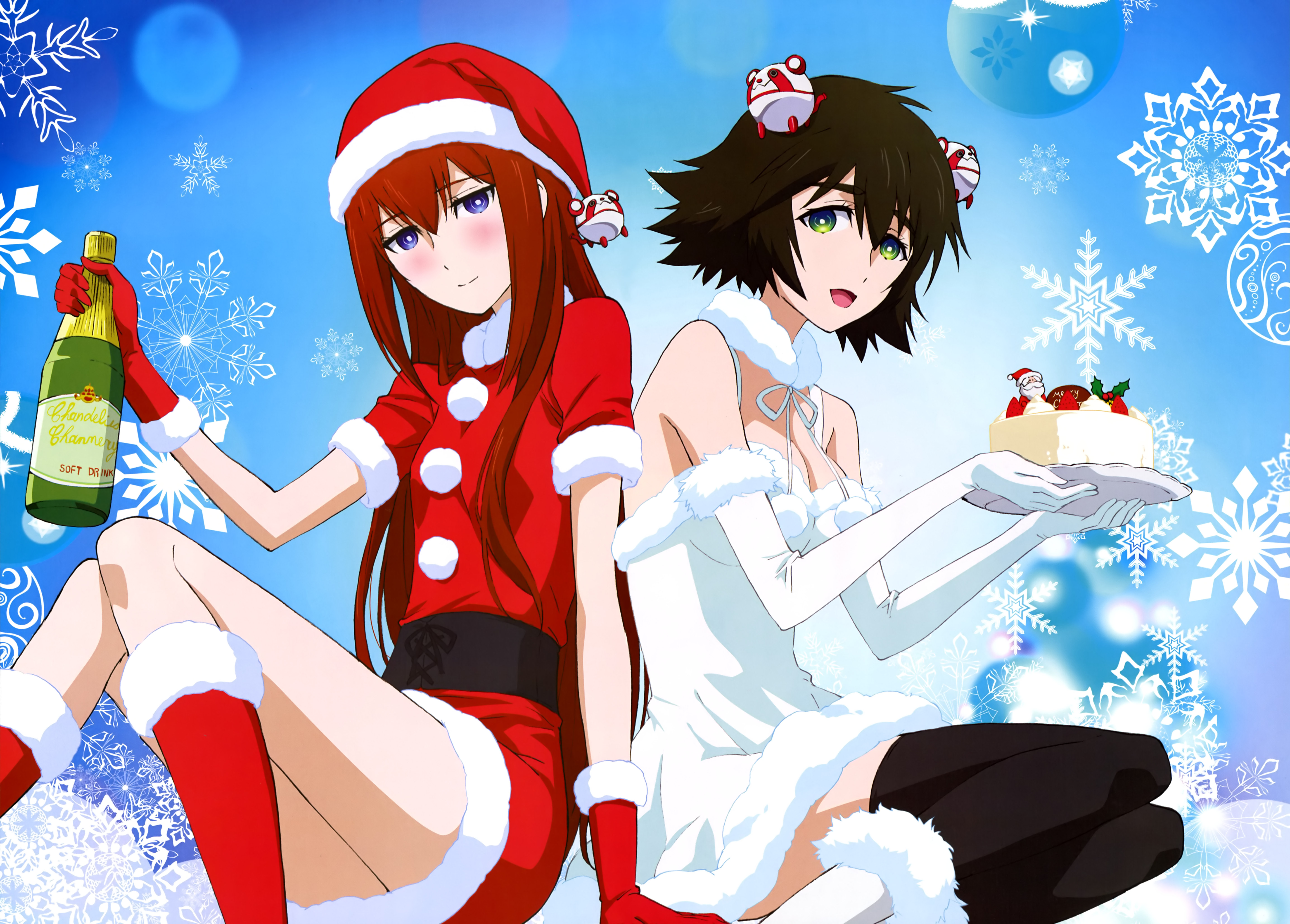 Kurisu Makise and Mayuri Shiina in Christmas Outfits HD Wallpaper