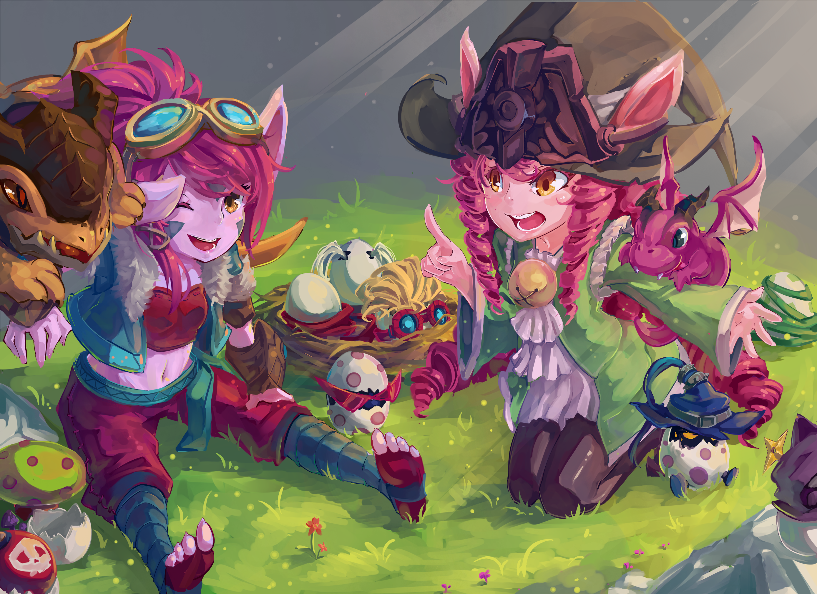 Lulu and Pix from League of Legends with companions HD Wallpaper