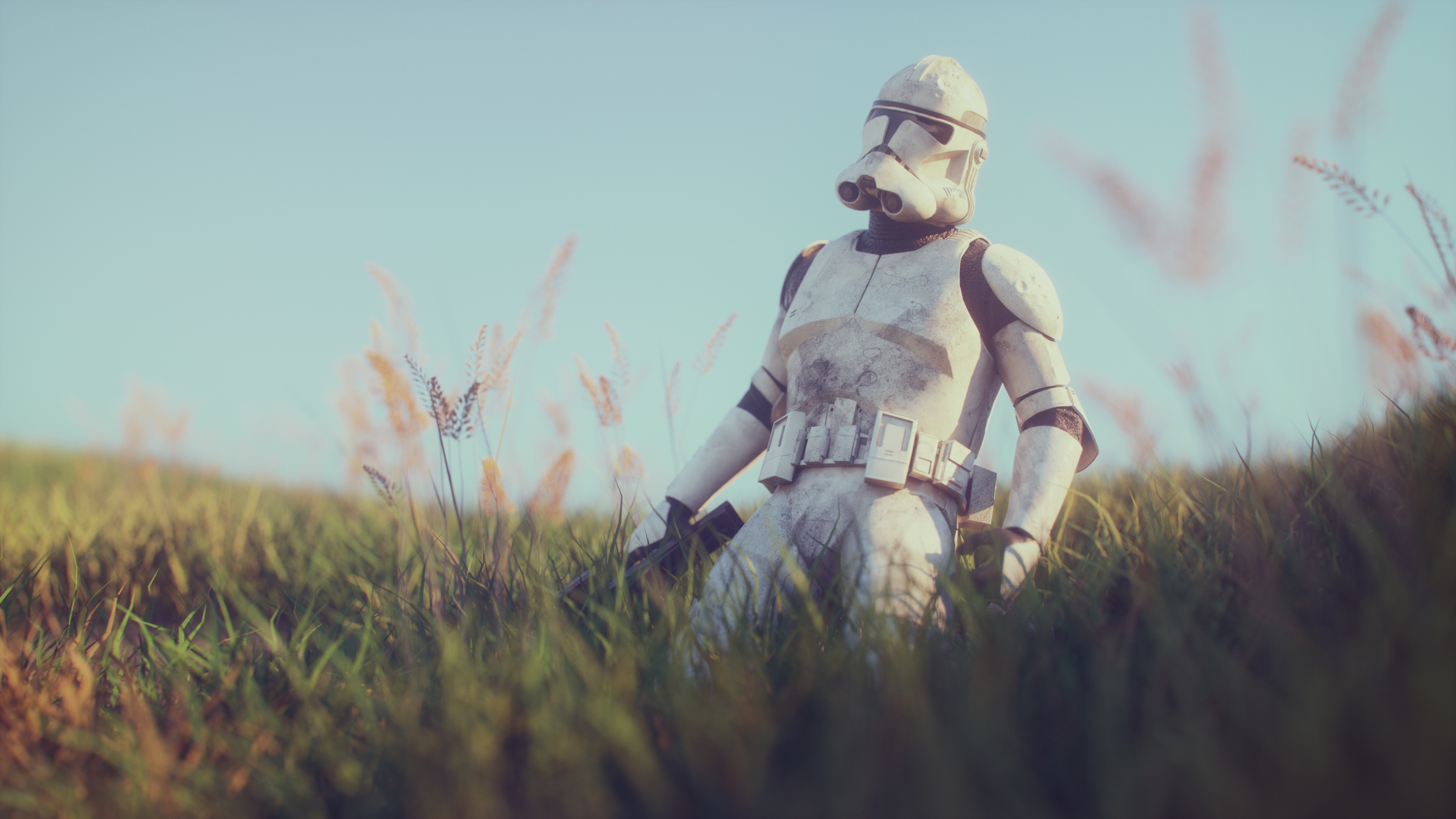 Clone Trooper in a grassy field HD Wallpaper