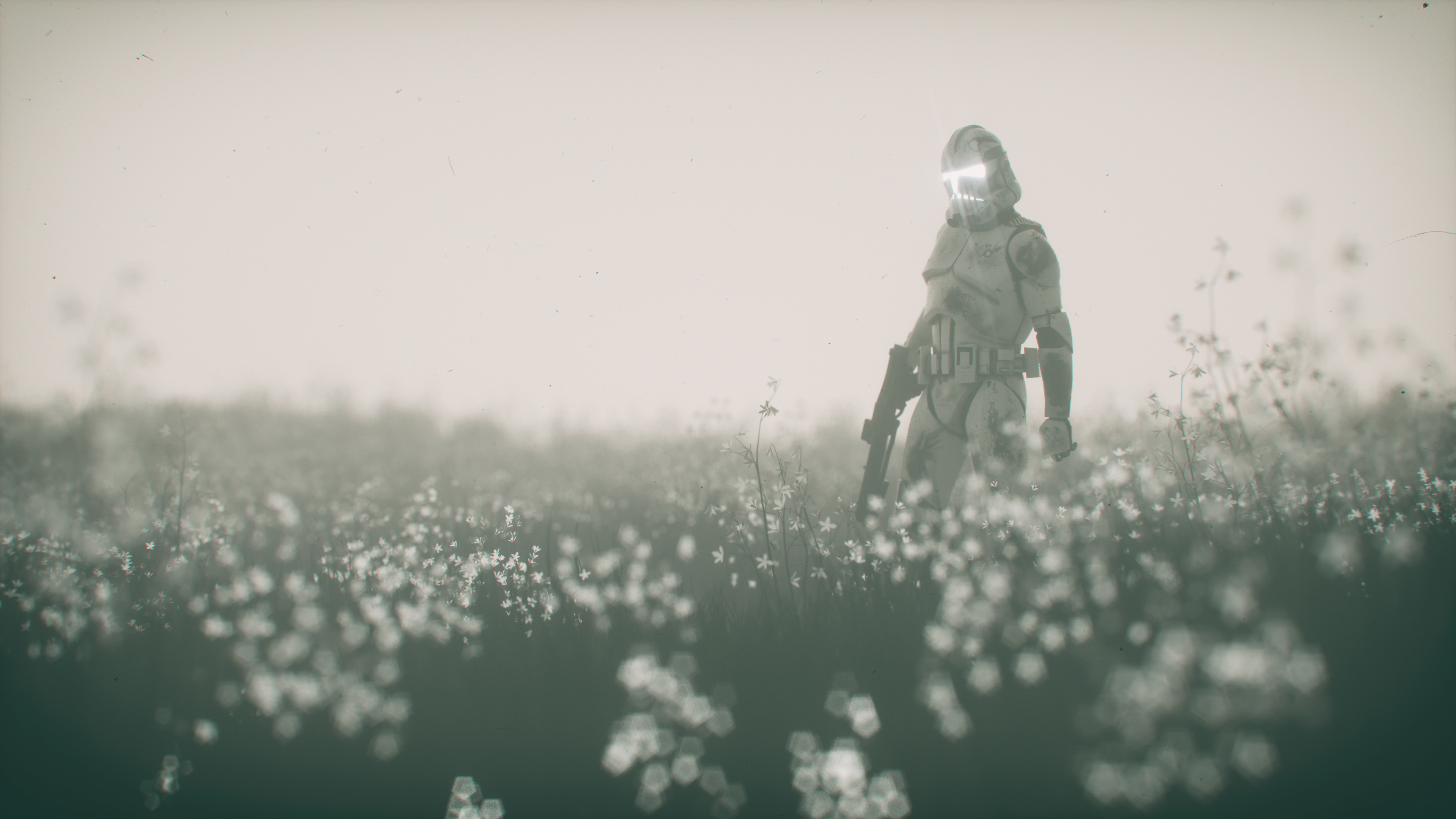 Clone Trooper in a field of flowers HD Wallpaper
